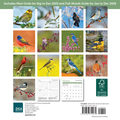 Small 2026 calendar showcasing singing birds