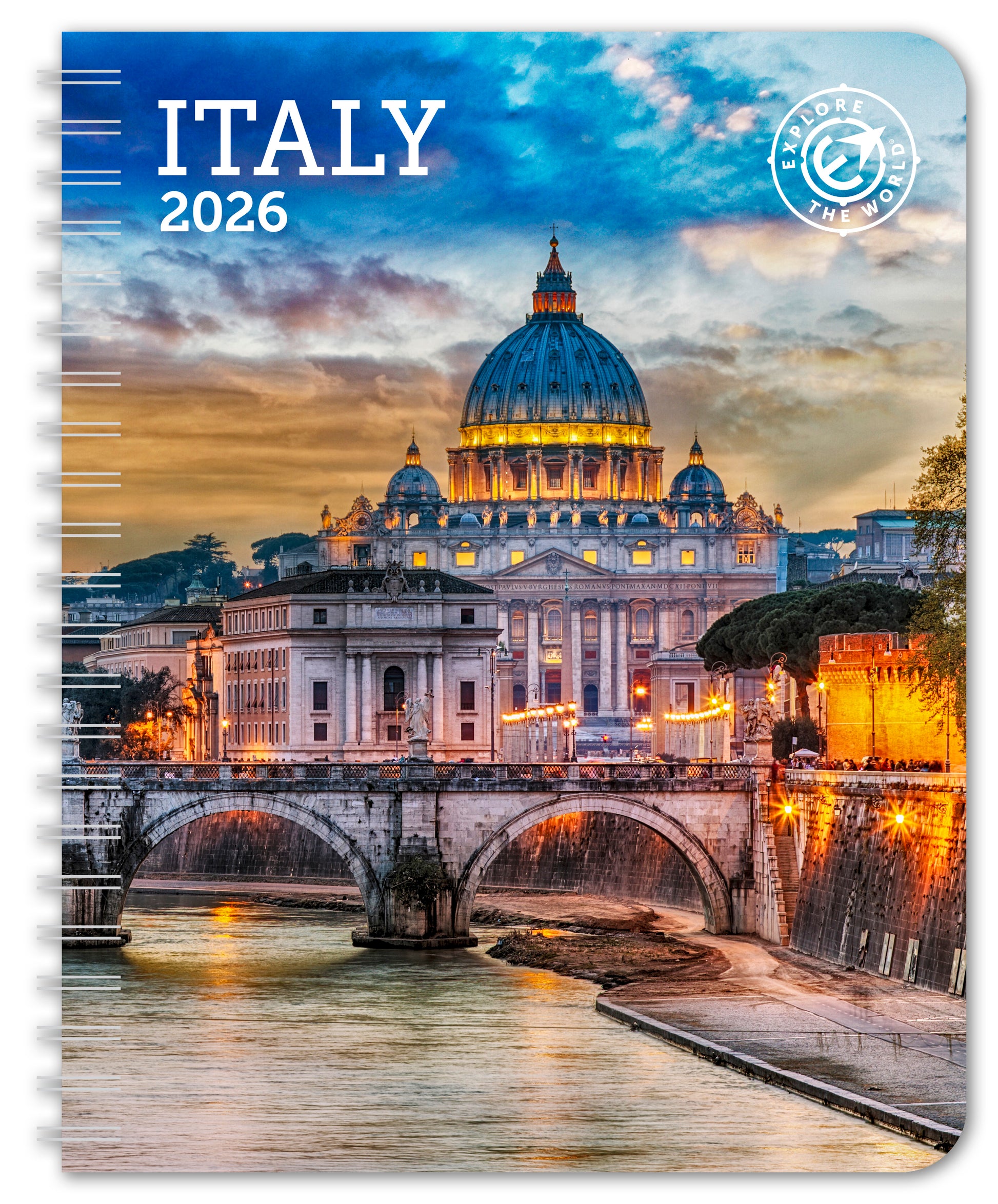 Cover of 2026 Italy Weekly Engagement Calendar featuring scenic Tuscan landscape