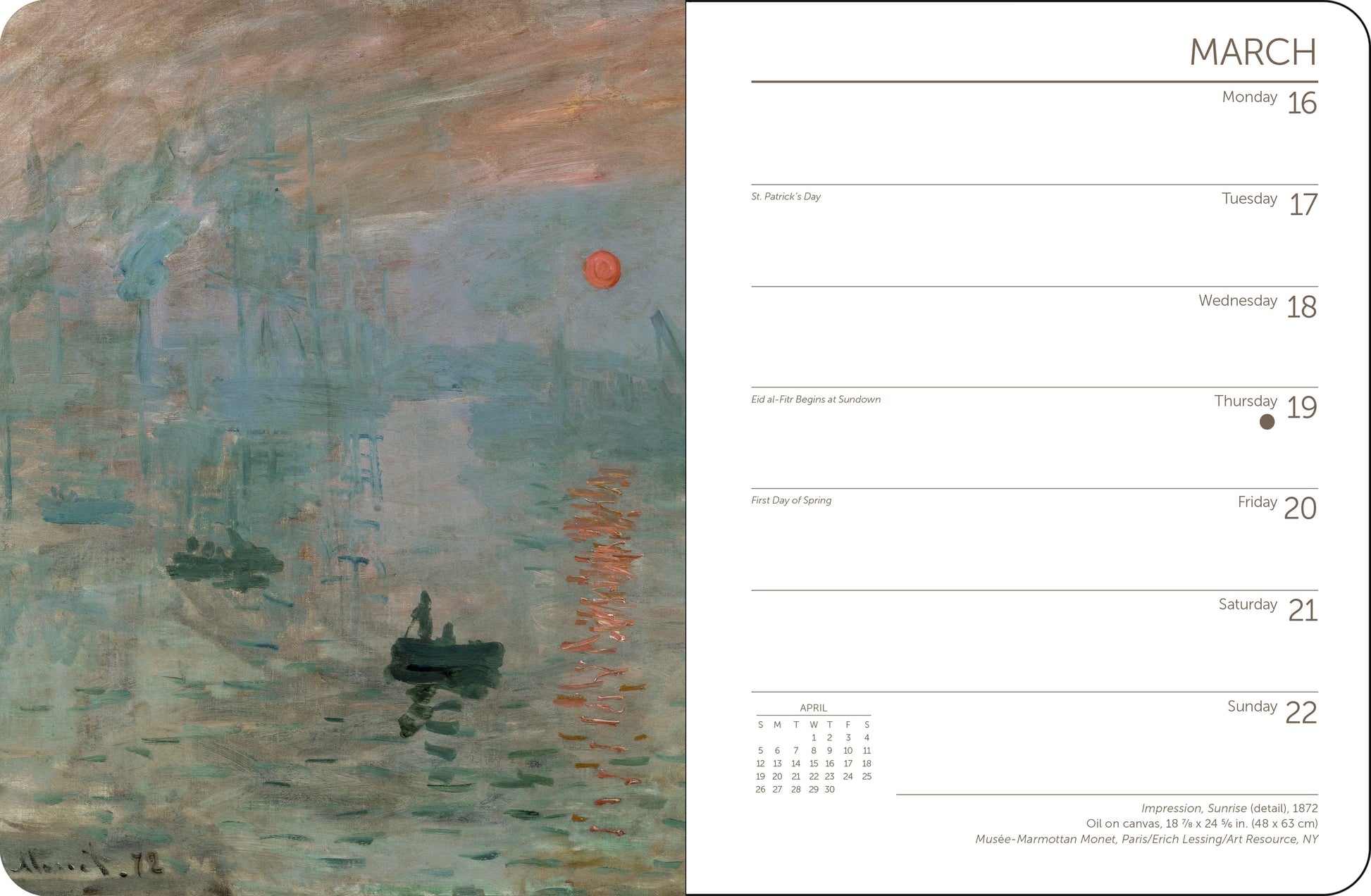 Spiral-bound 2026 planner with Monet's impressionist artwork on the front