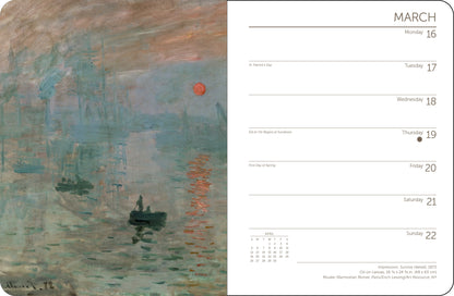 Spiral-bound 2026 planner with Monet's impressionist artwork on the front