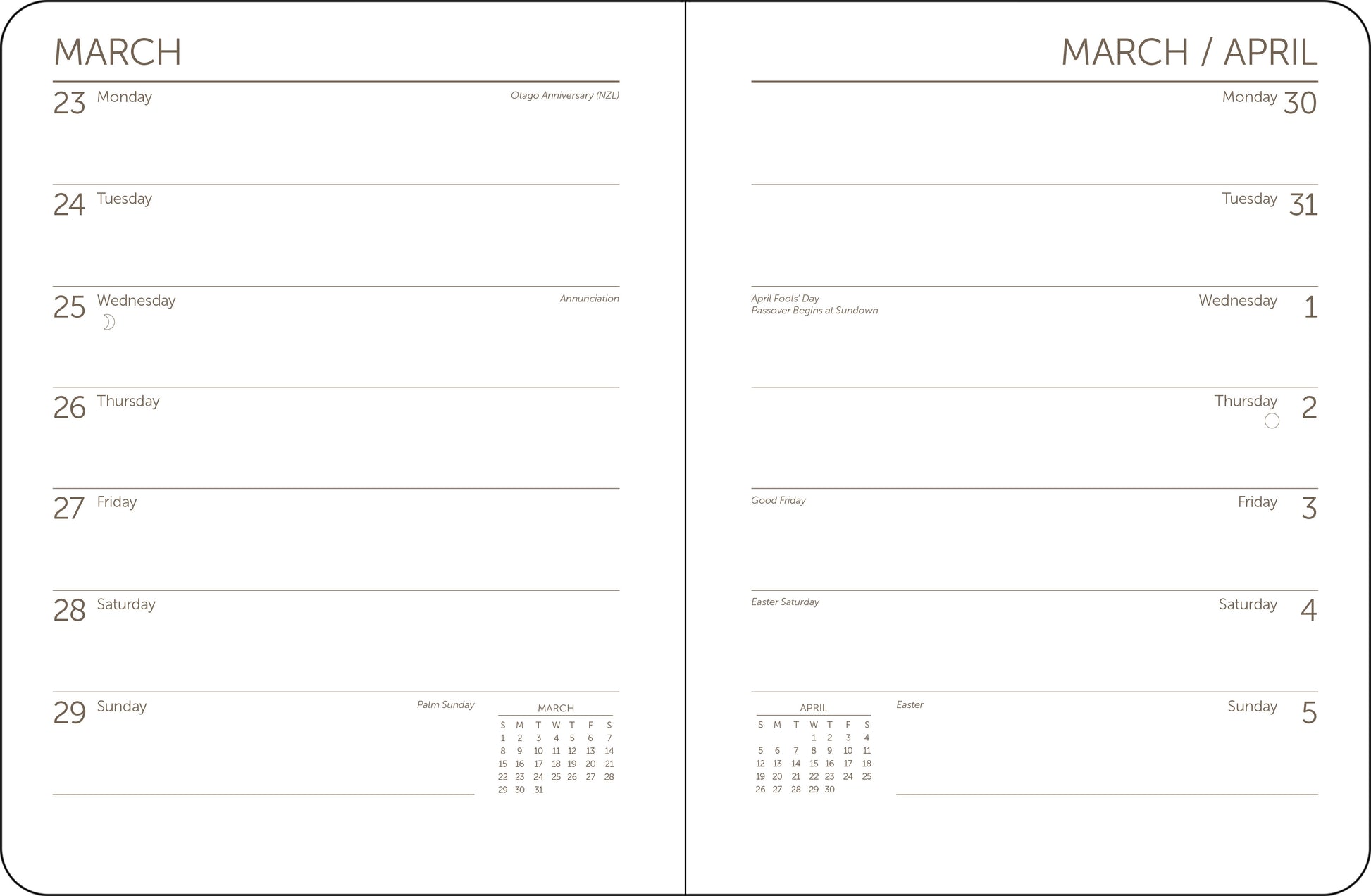 Interior weekly layout of Monet 2026 calendar with space for notes.