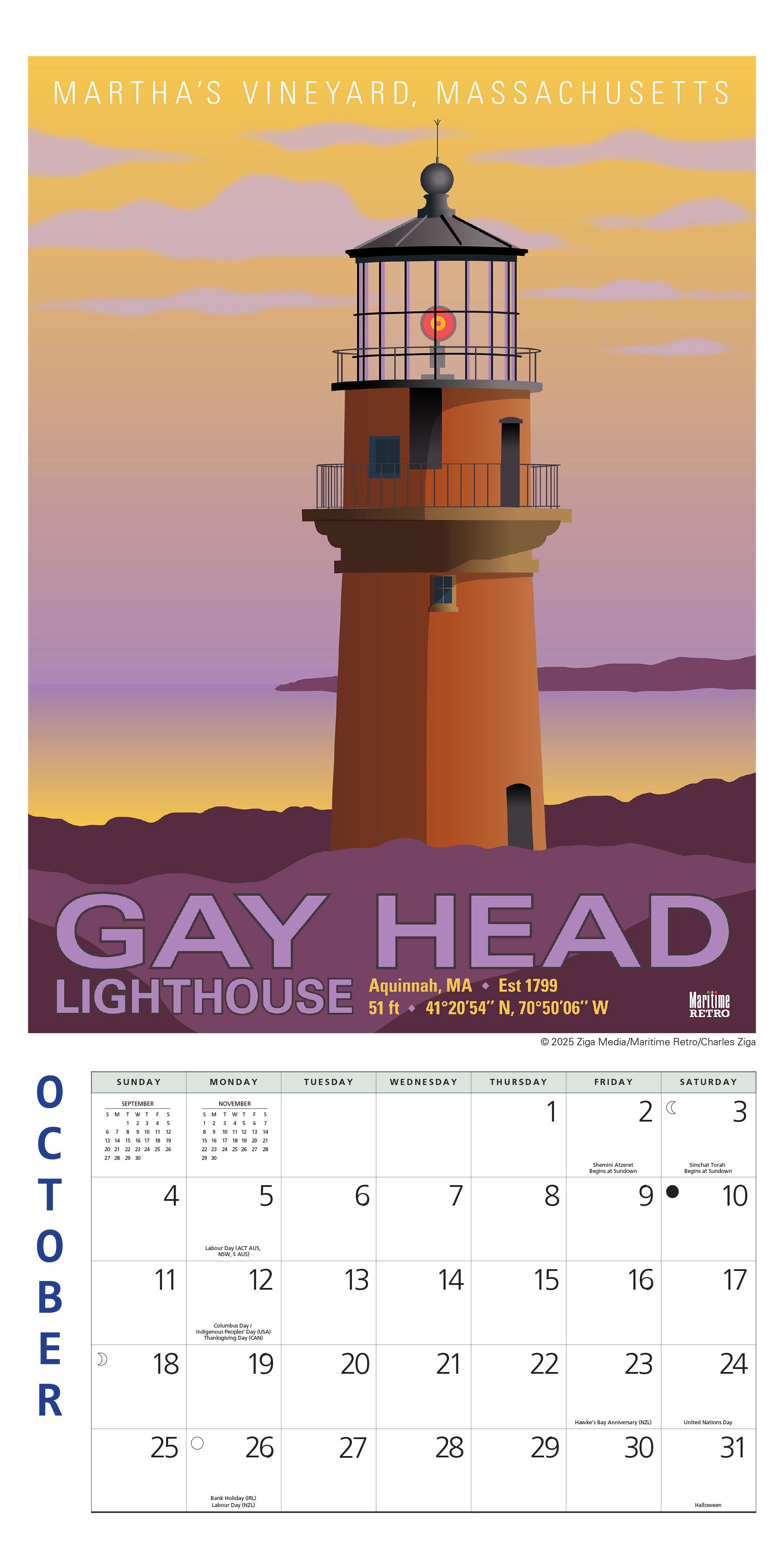 2026 calendar featuring lighthouse poster art