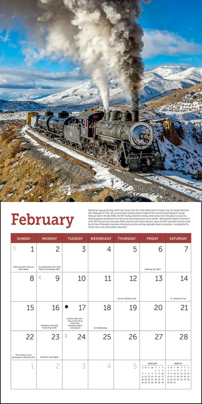 Mini wall calendar featuring vintage steam trains