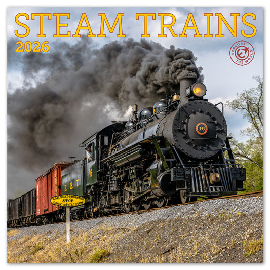 2026 Steam Trains Mini Wall Calendar, 7" x 7"
