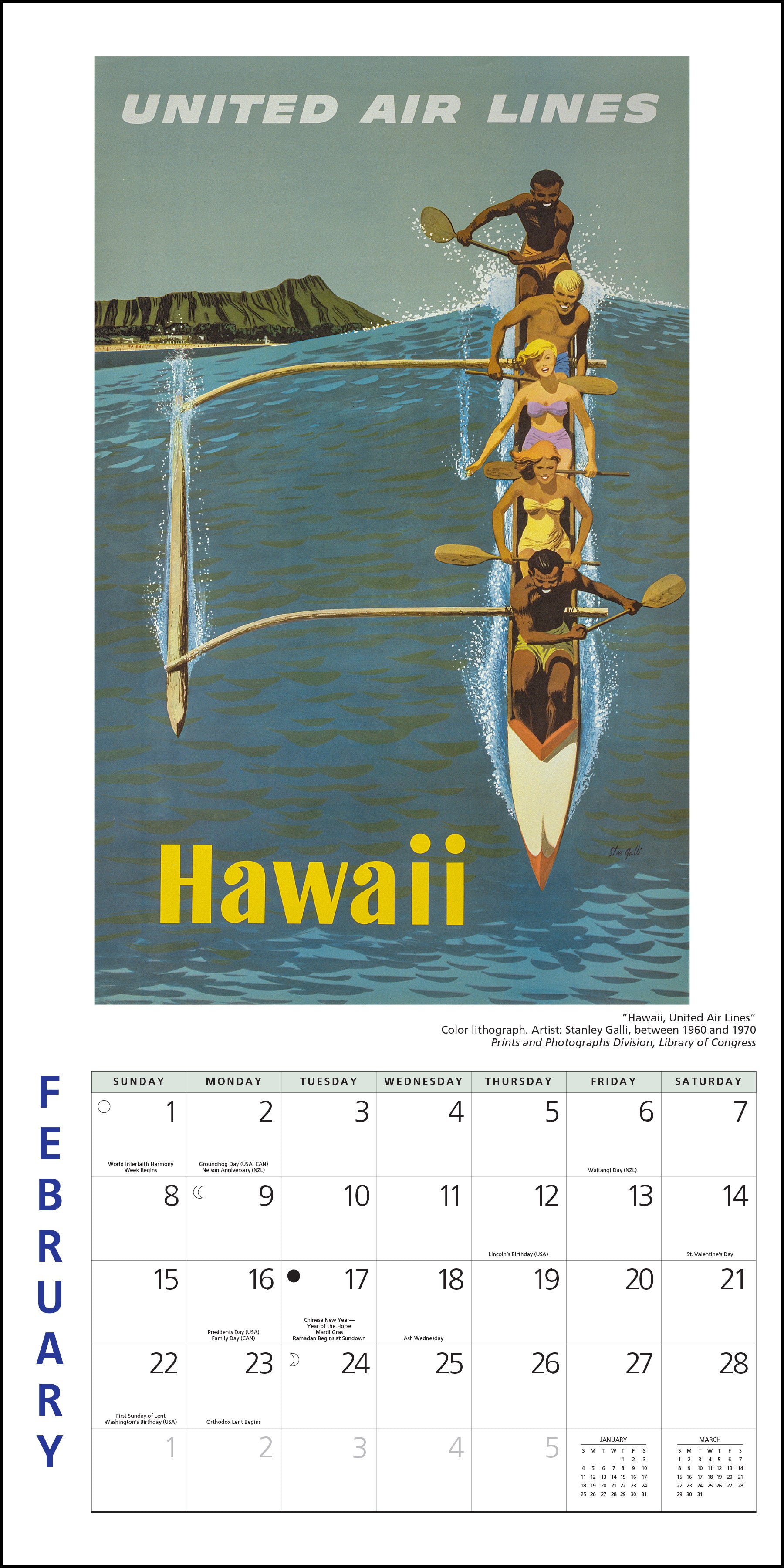 Mini wall calendar with travel destinations for 2026