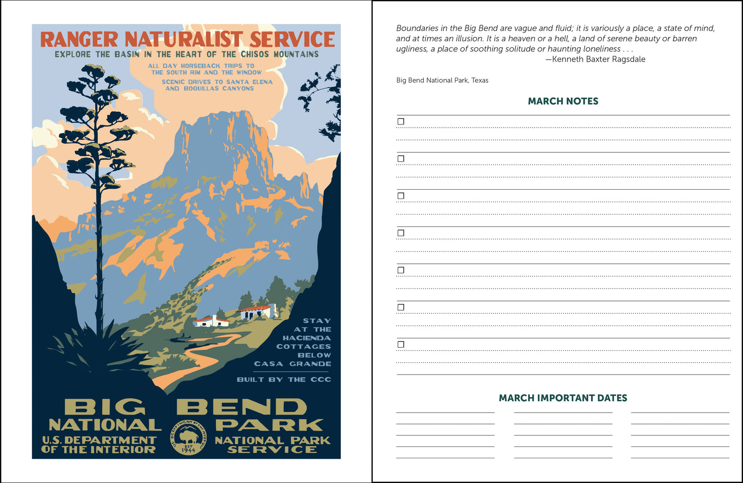 2027 National Parks WPA 12 Month Planner, 7.5" x 9.75" Spiral Bound