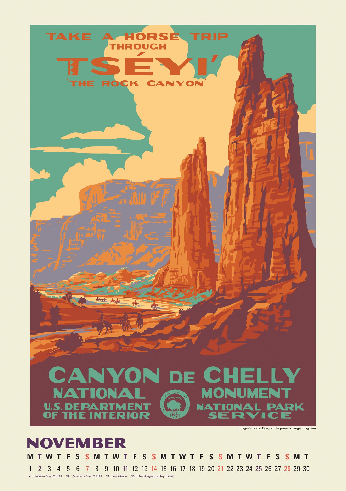 2027 National Parks WPA Large Wall Calendar 13.4" x 19" Spiral Bound with Hanger