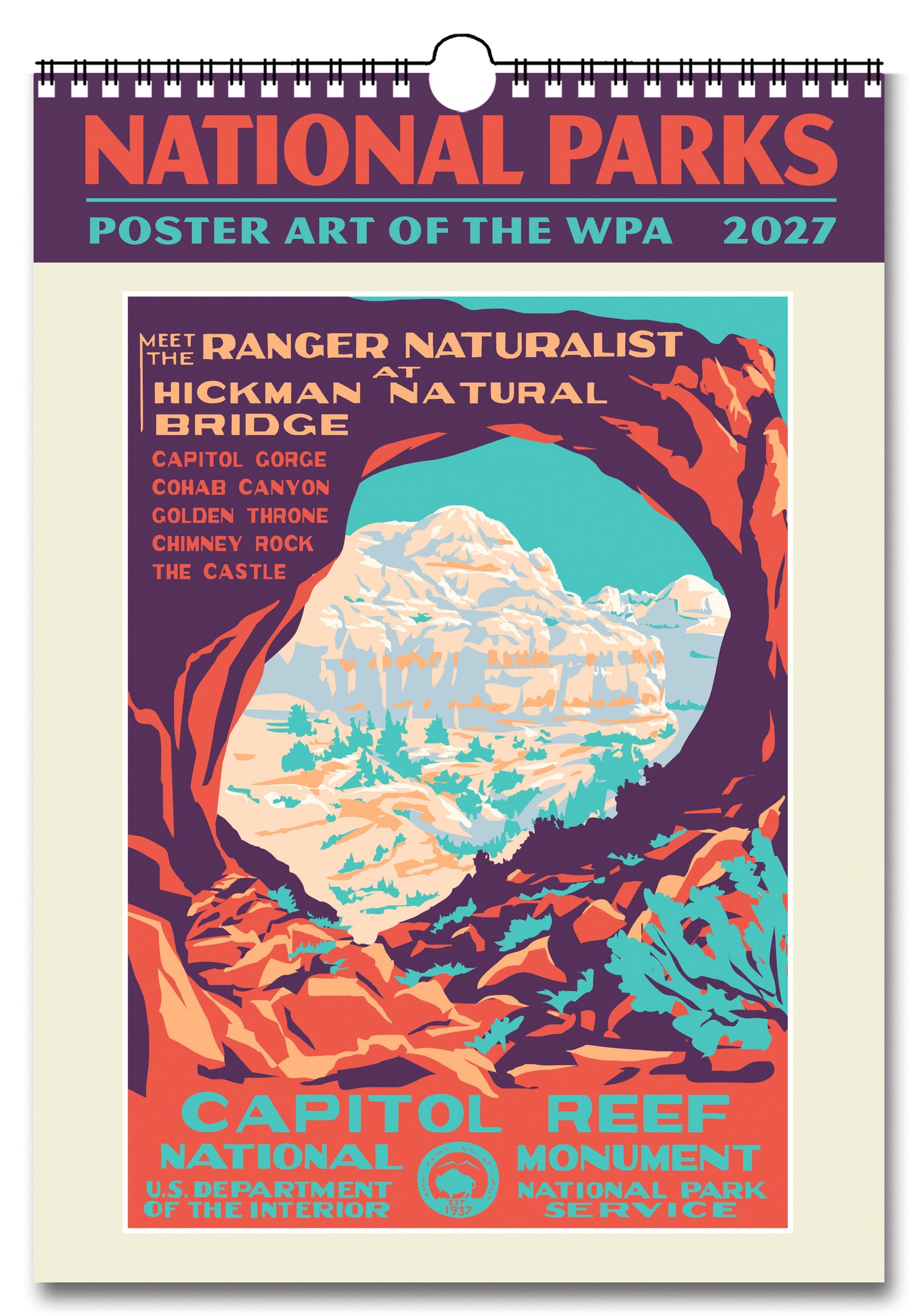 2027 National Parks WPA Large Wall Calendar 13.4" x 19" Spiral Bound with Hanger