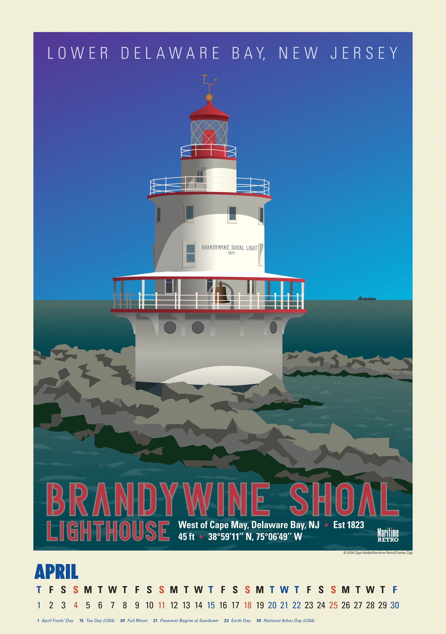 2027 Atlantic Coast Lighthouse Posters Large Wall Calendar 13.4" x 19" Spiral Bound with Hanger