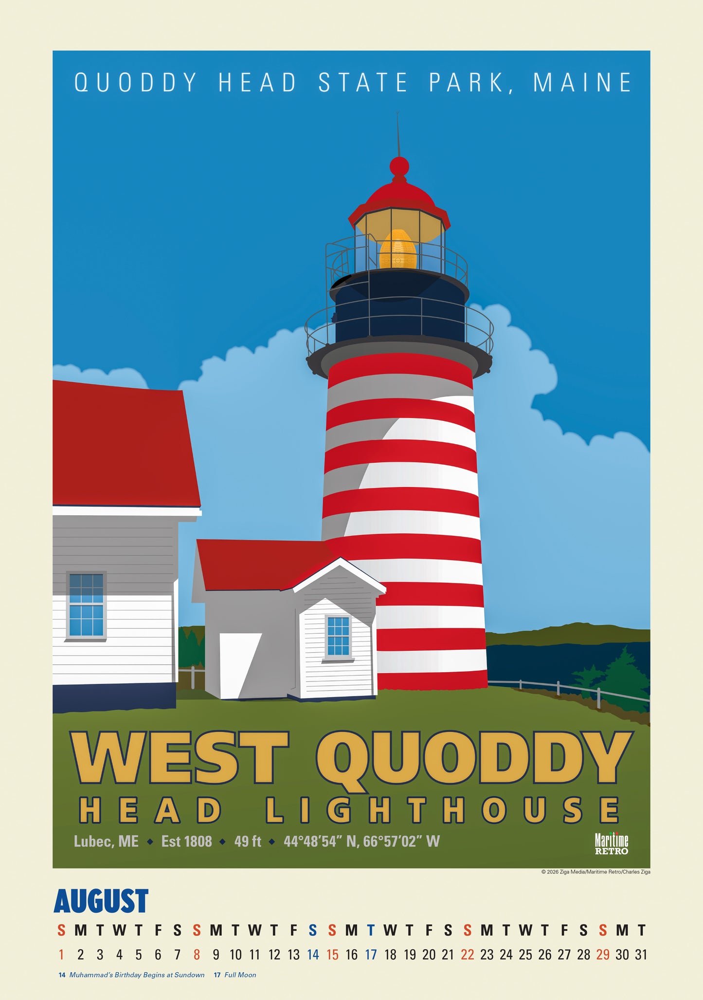 2027 Atlantic Coast Lighthouse Posters Large Wall Calendar 13.4" x 19" Spiral Bound with Hanger