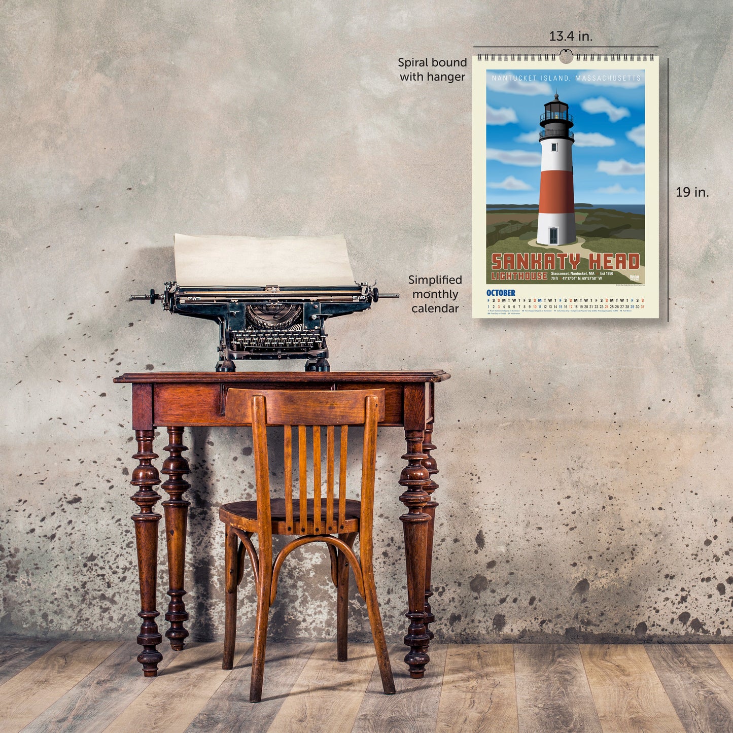 2027 Atlantic Coast Lighthouse Posters Large Wall Calendar 13.4" x 19" Spiral Bound with Hanger