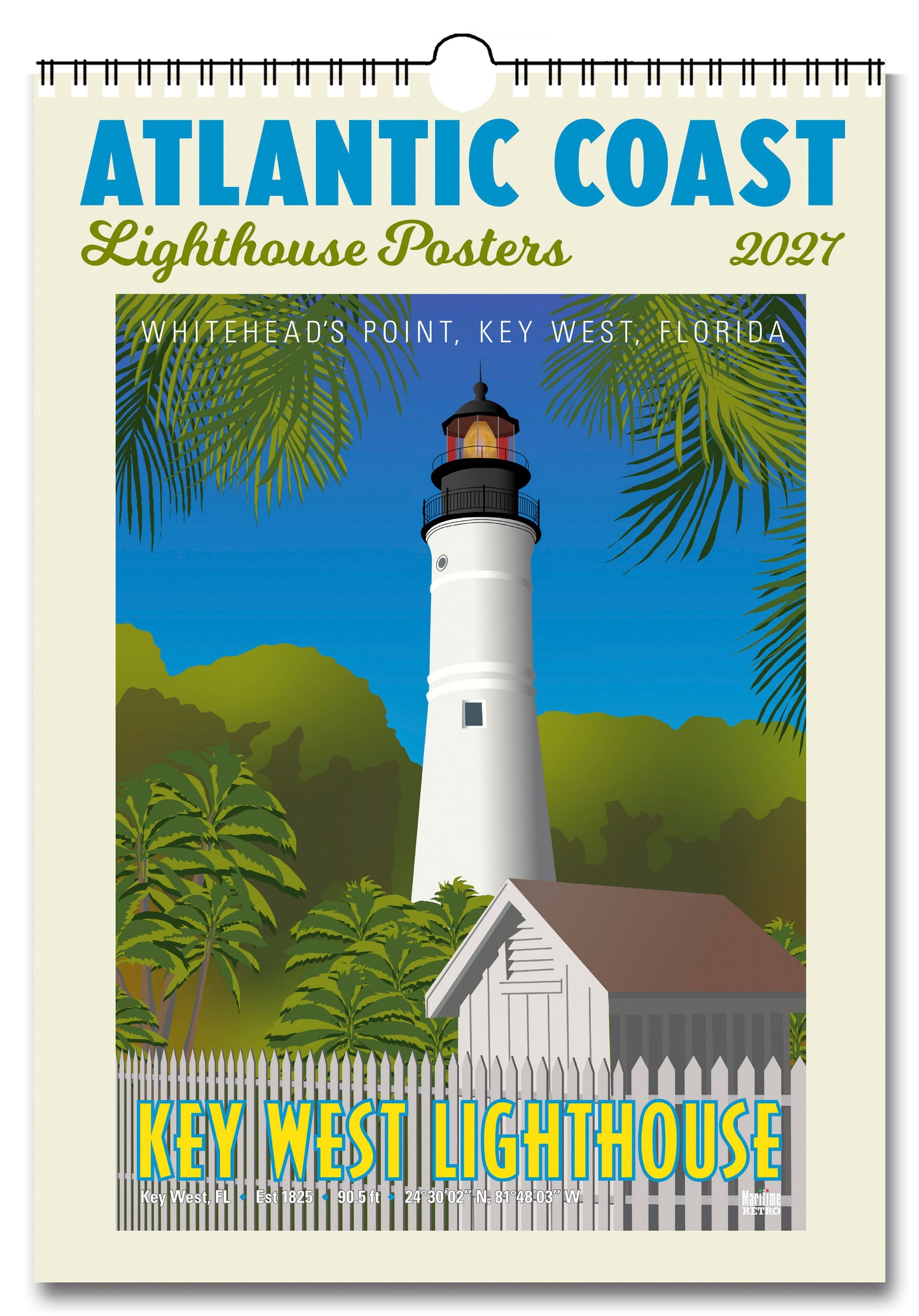 2027 Atlantic Coast Lighthouse Posters Large Wall Calendar 13.4" x 19" Spiral Bound with Hanger