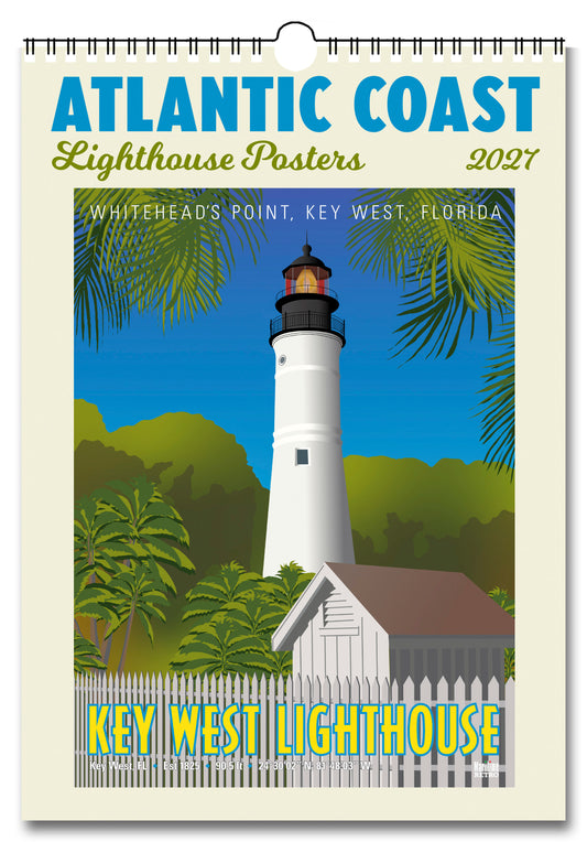 2027 Atlantic Coast Lighthouse Posters Large Wall Calendar 13.4" x 19" Spiral Bound with Hanger
