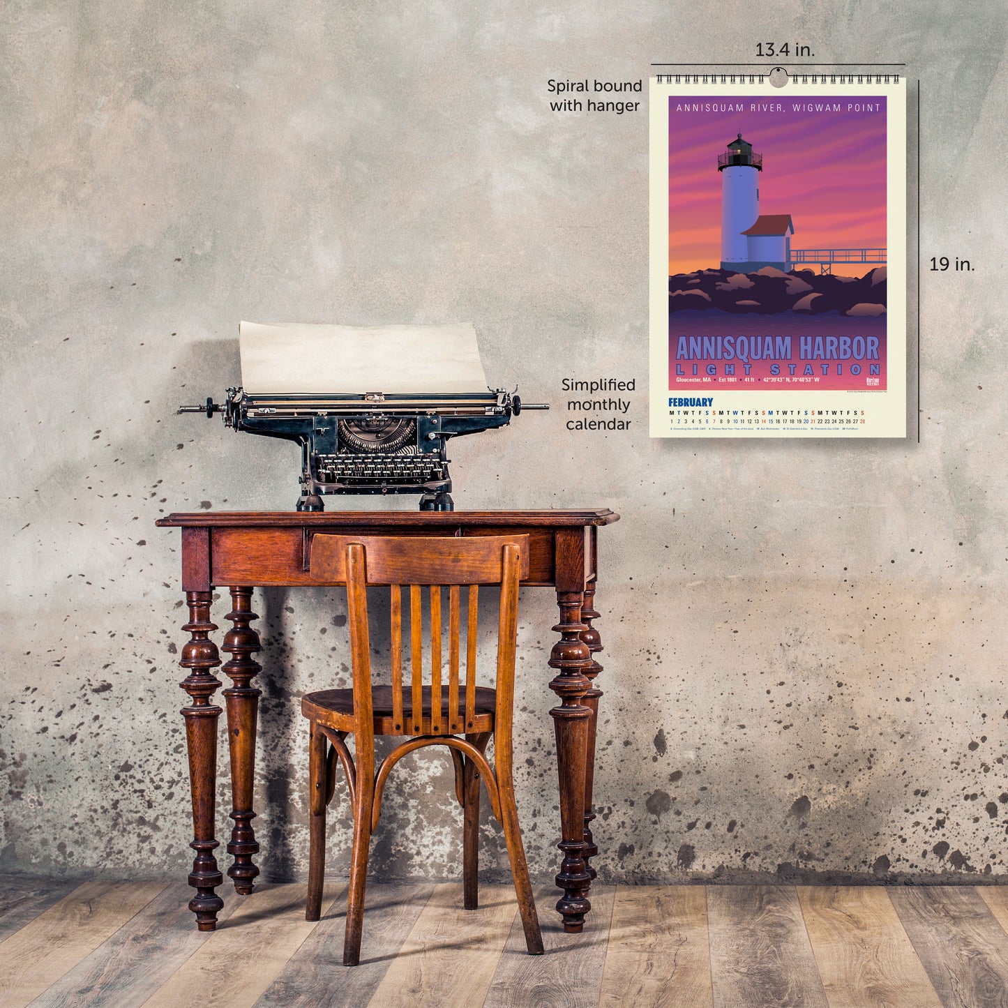 2027 New England Lighthouse Posters Large Wall Calendar 13.4" x 19" Spiral Bound with Hanger