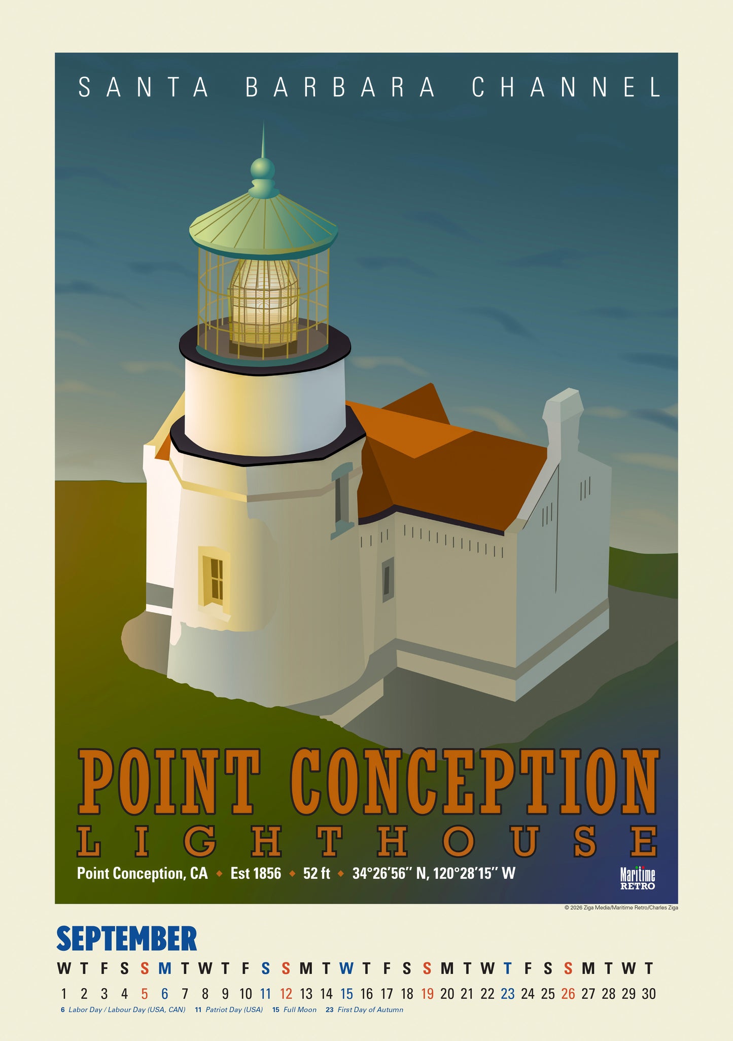 2027 Pacific Coast Lighthouse Posters Large Wall Calendar 13.4" x 19" Spiral Bound with Hanger