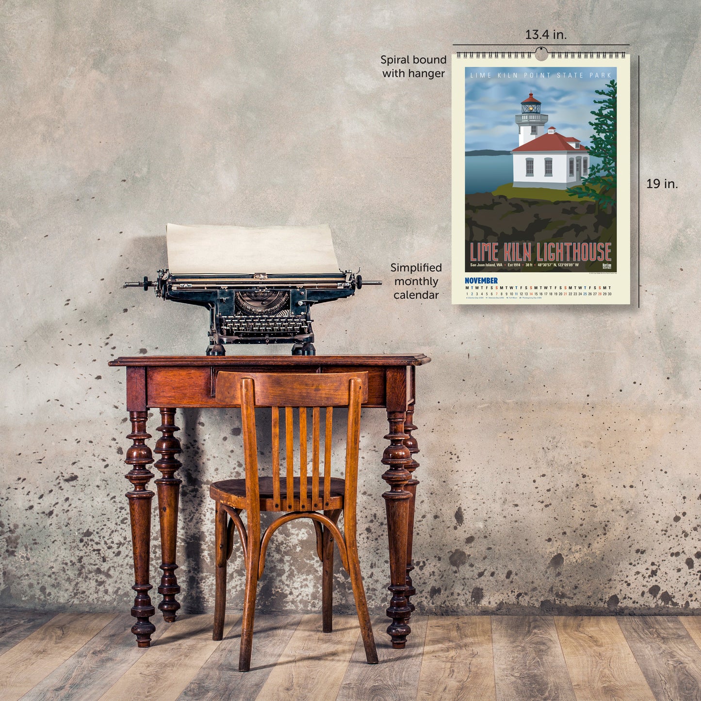 2027 Pacific Coast Lighthouse Posters Large Wall Calendar 13.4" x 19" Spiral Bound with Hanger