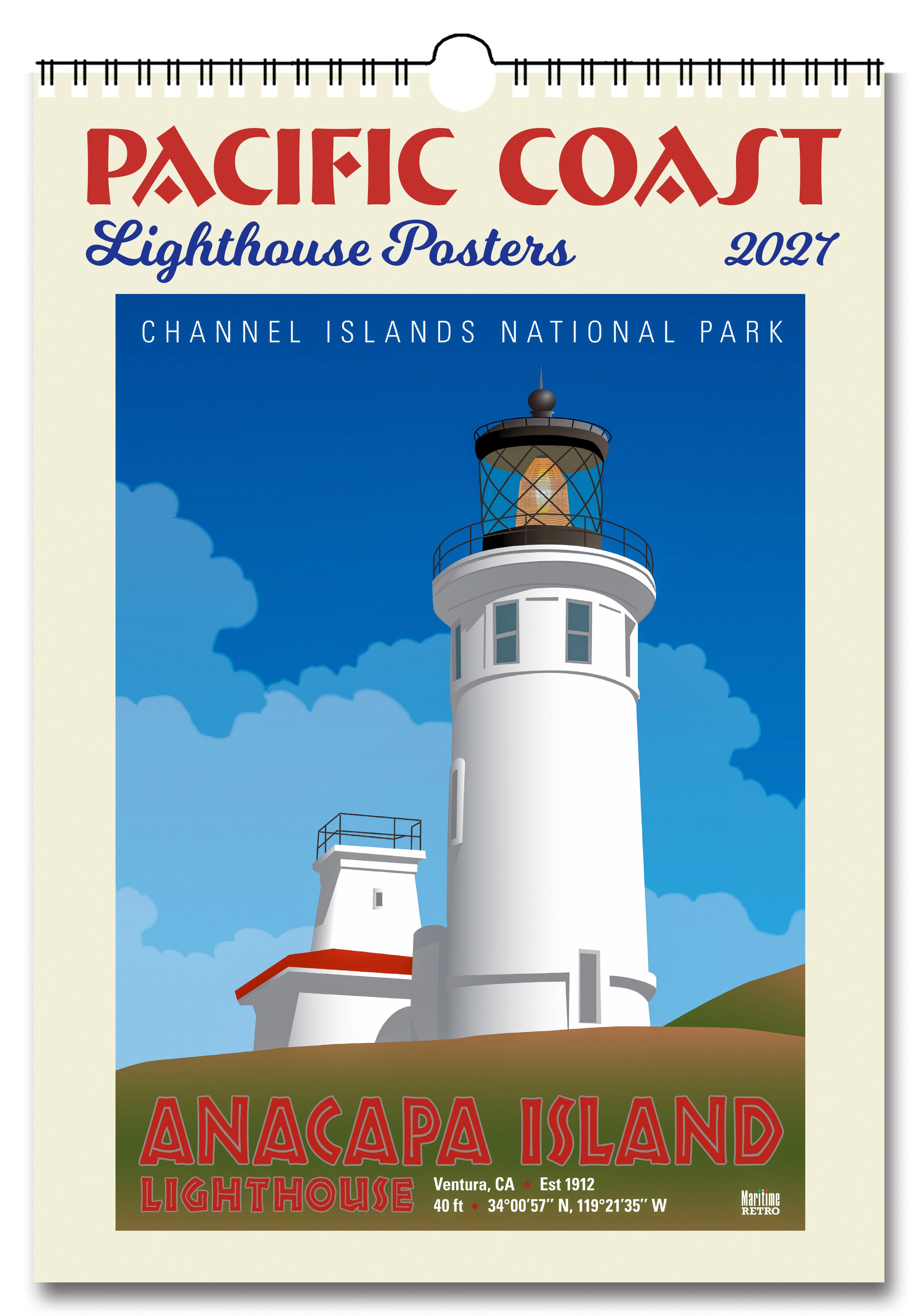 2027 Pacific Coast Lighthouse Posters Large Wall Calendar 13.4