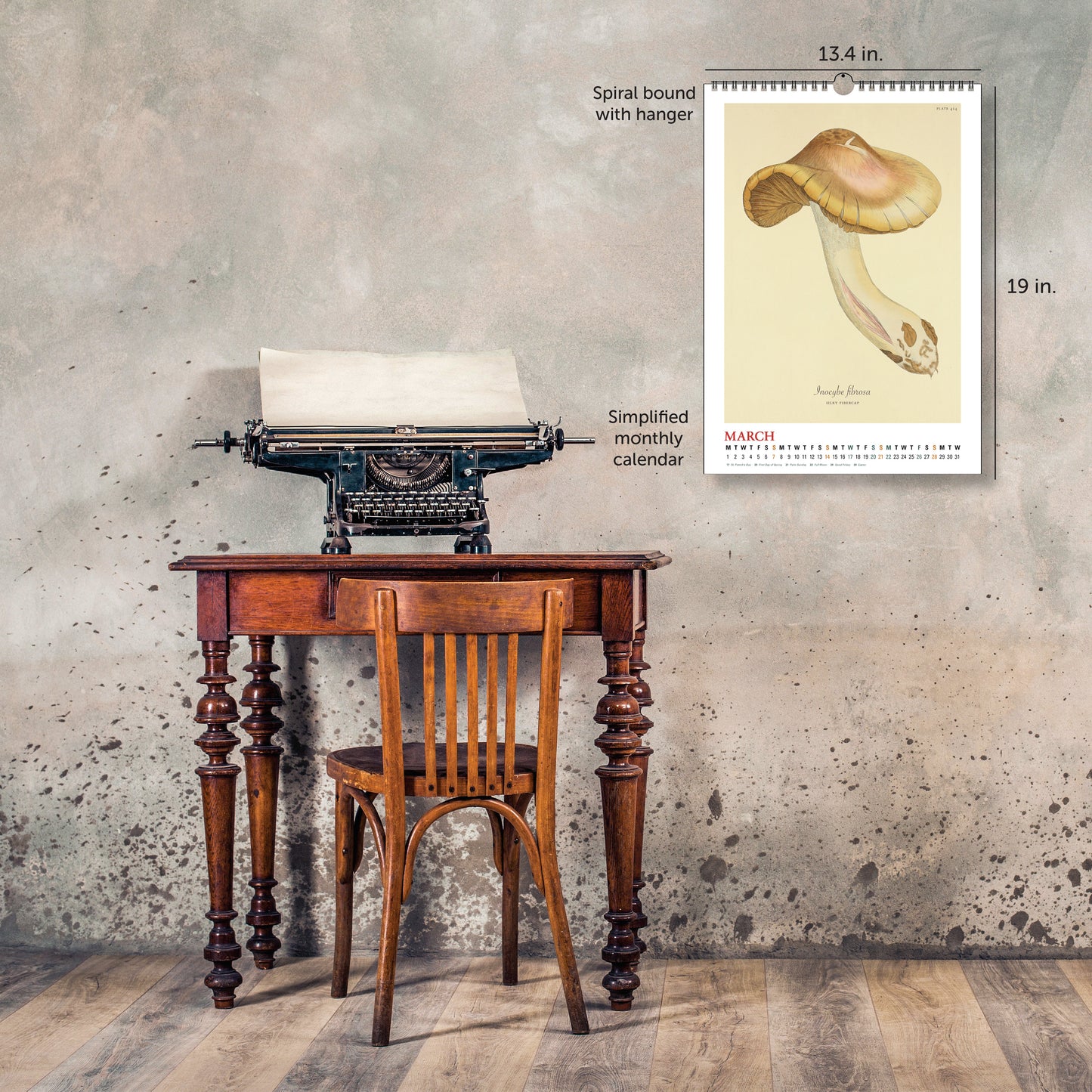 2027 Mushroom Botanicals Large Wall Calendar 13.4" x 19" Spiral Bound with Hanger