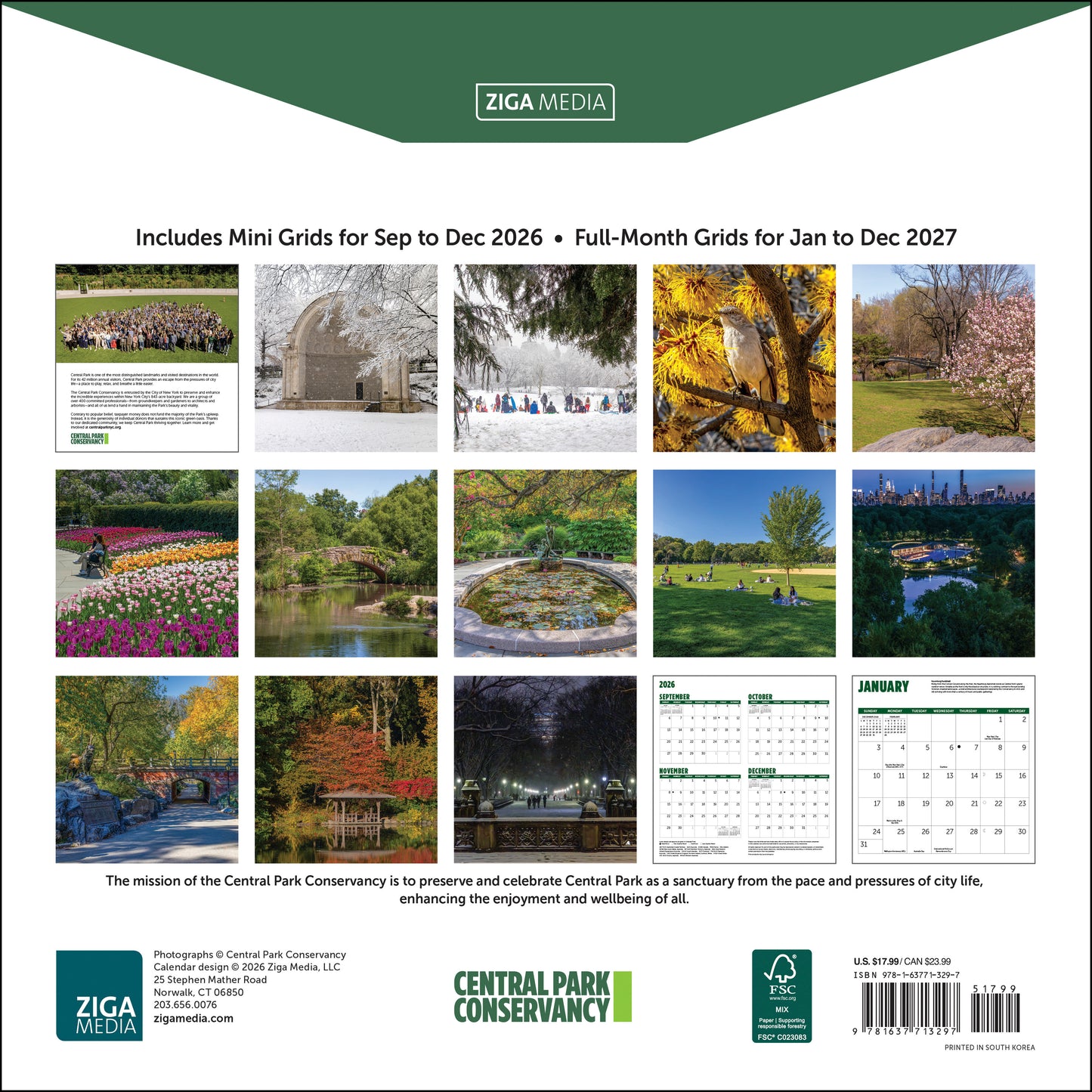 2027 Central Park Conservancy Wall Calendar, 12" x 12"