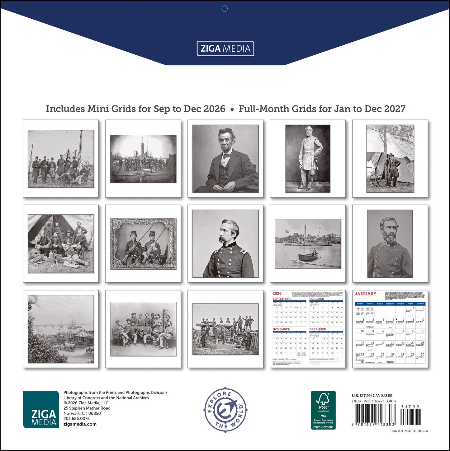 2027 Civil War Day-By-Day Chronology Wall Calendar, 12" x 12"
