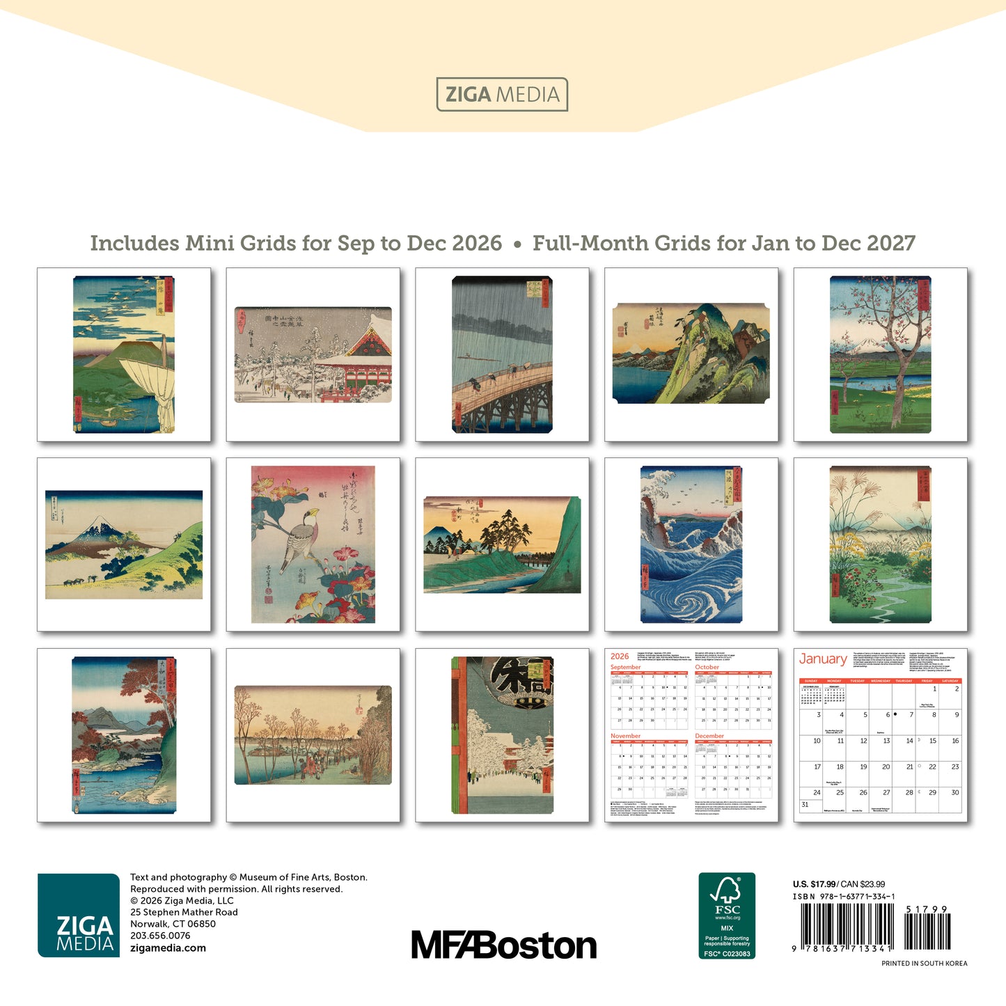 2027 Japanese Woodblocks, MFA Boston, Wall Calendar, 12" x 12"