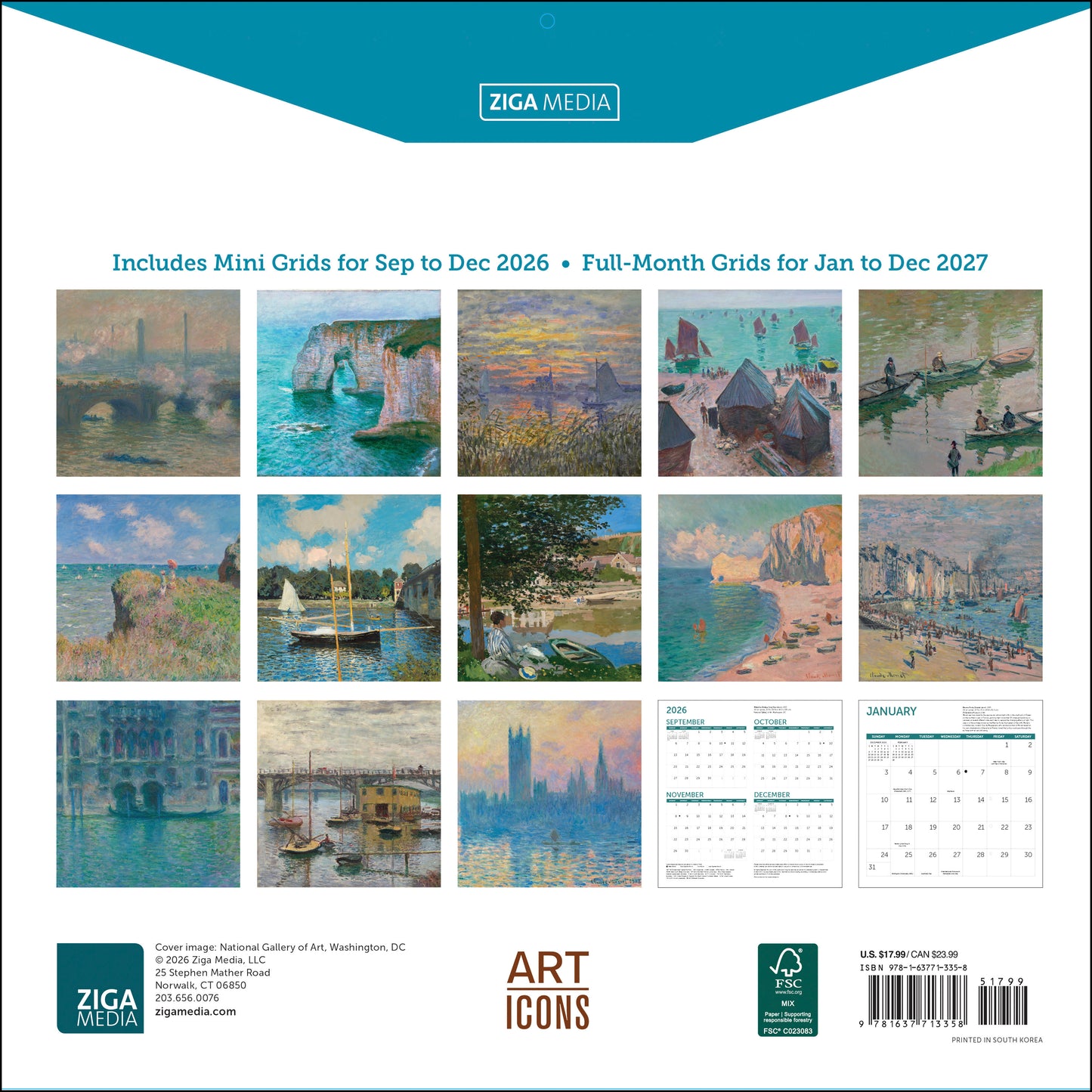 2027 Monet At Sea Wall Calendar, 12" x 12"