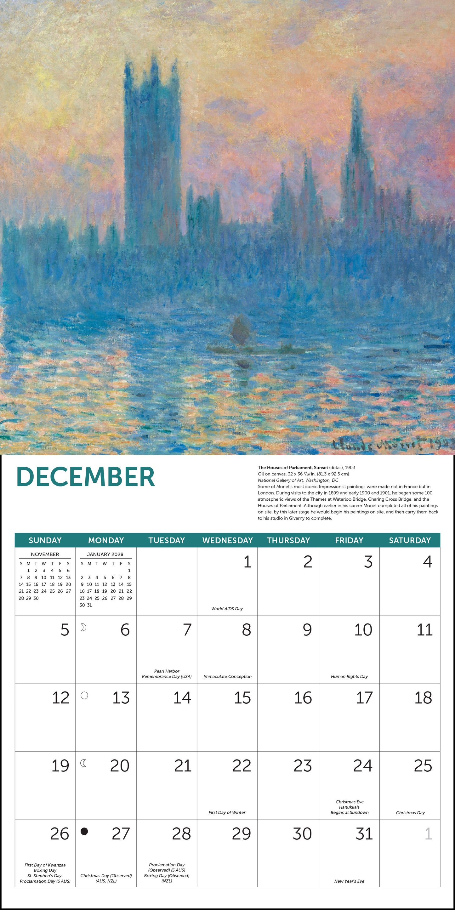 2027 Monet At Sea Wall Calendar, 12" x 12"