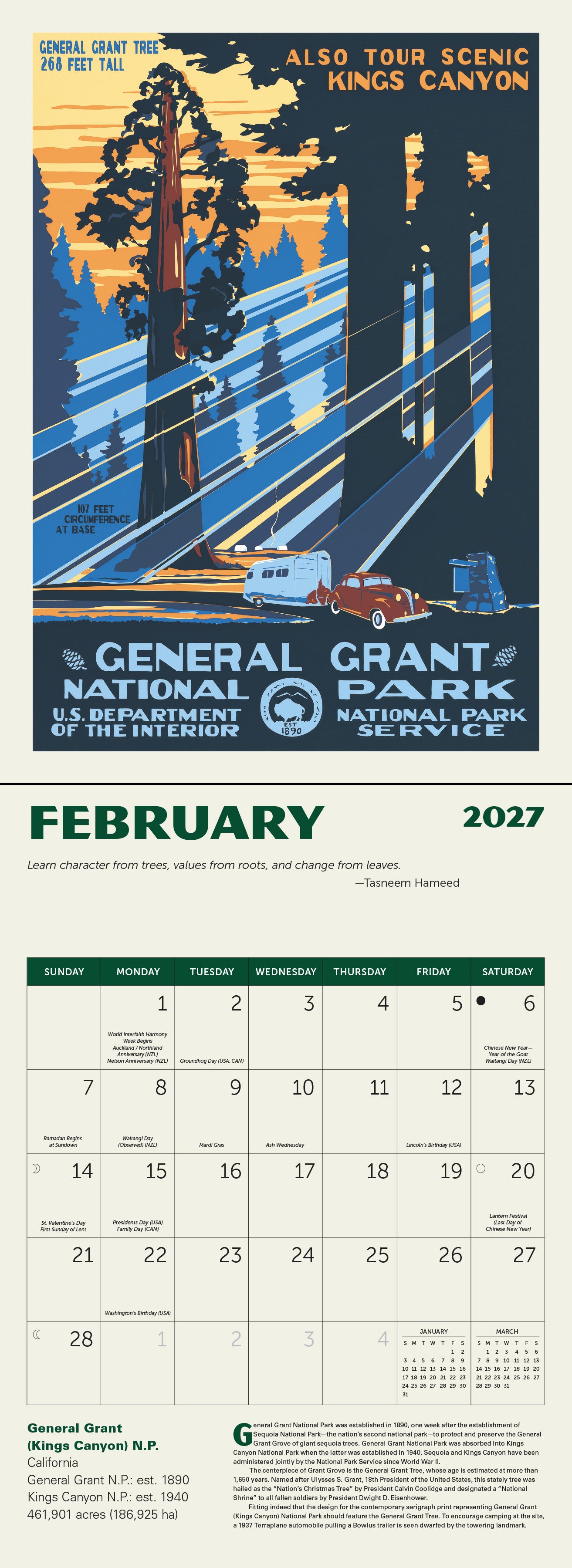 2027 National Parks WPA GID Wall Calendar, 8.75" x 12"