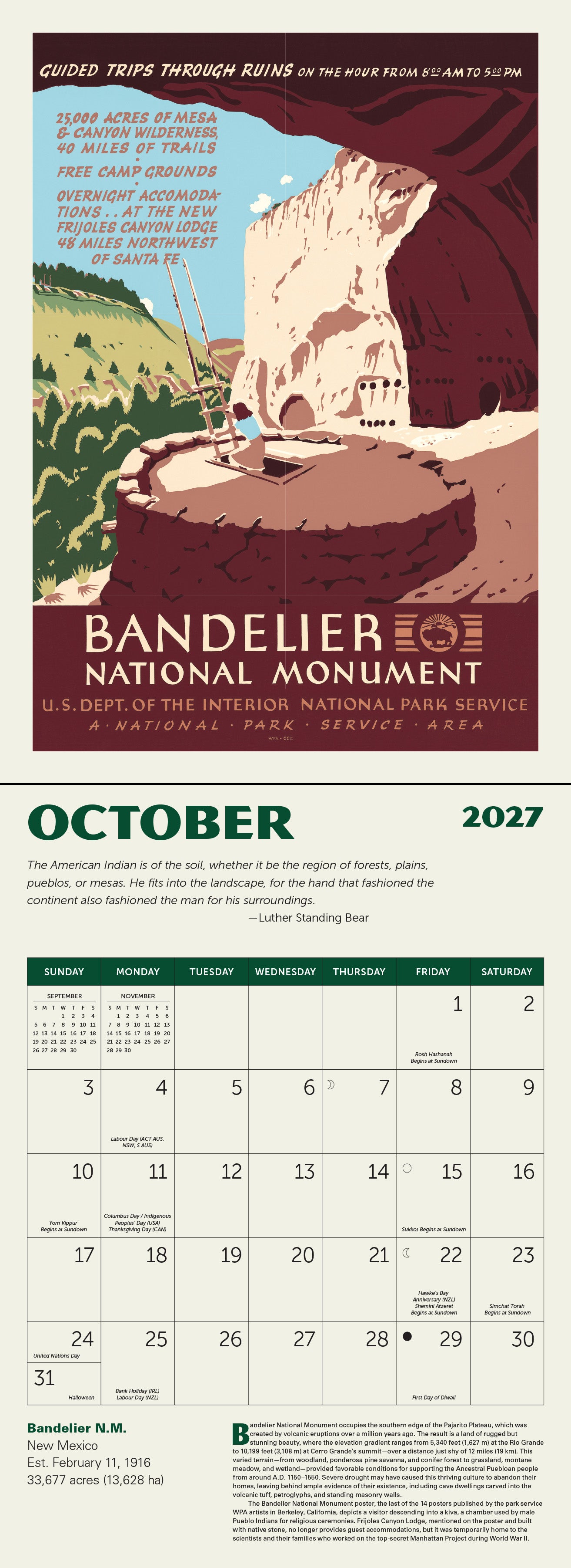 2027 National Parks WPA GID Wall Calendar, 8.75" x 12"