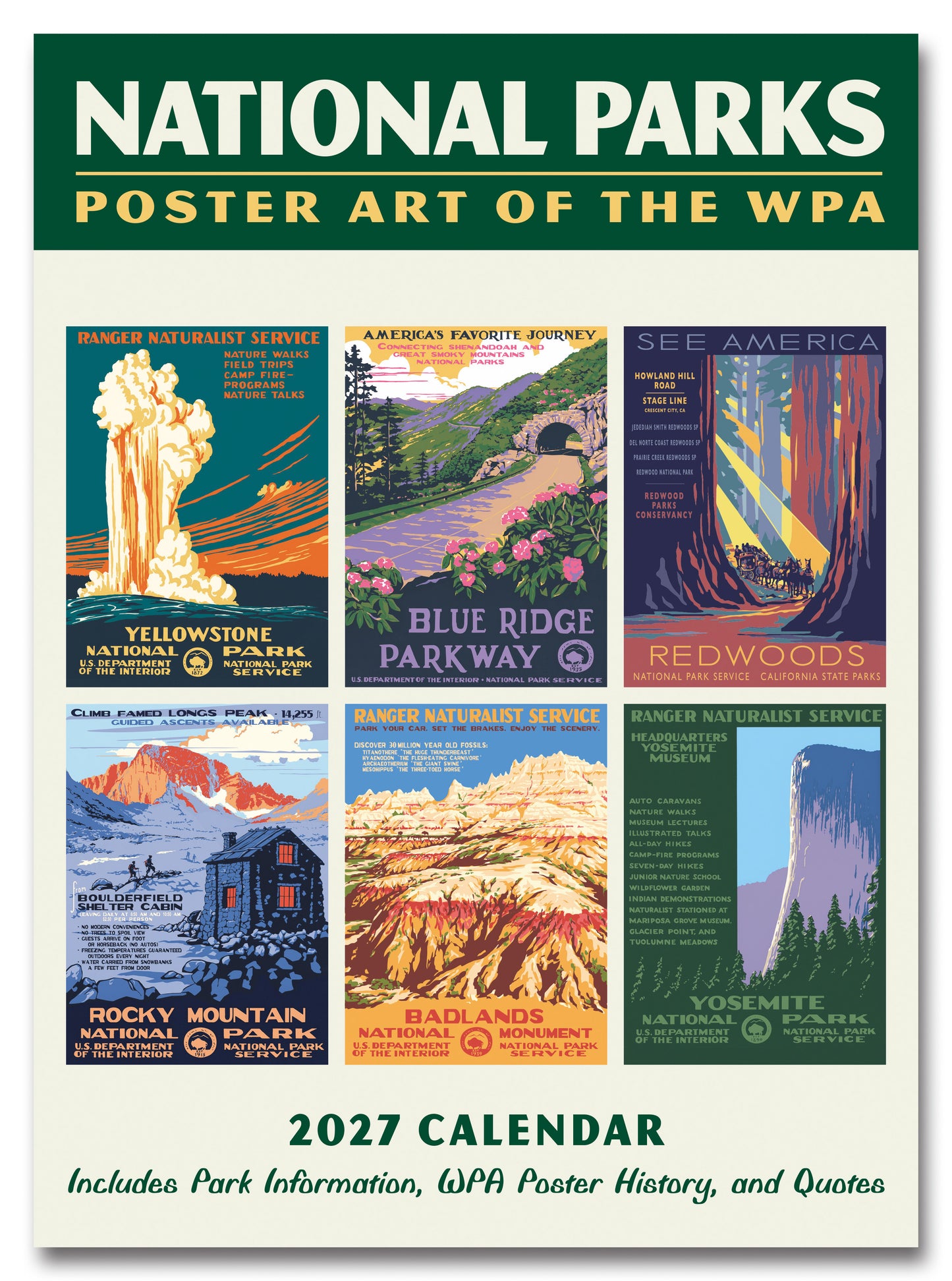 2027 National Parks WPA GID Wall Calendar, 8.75" x 12"