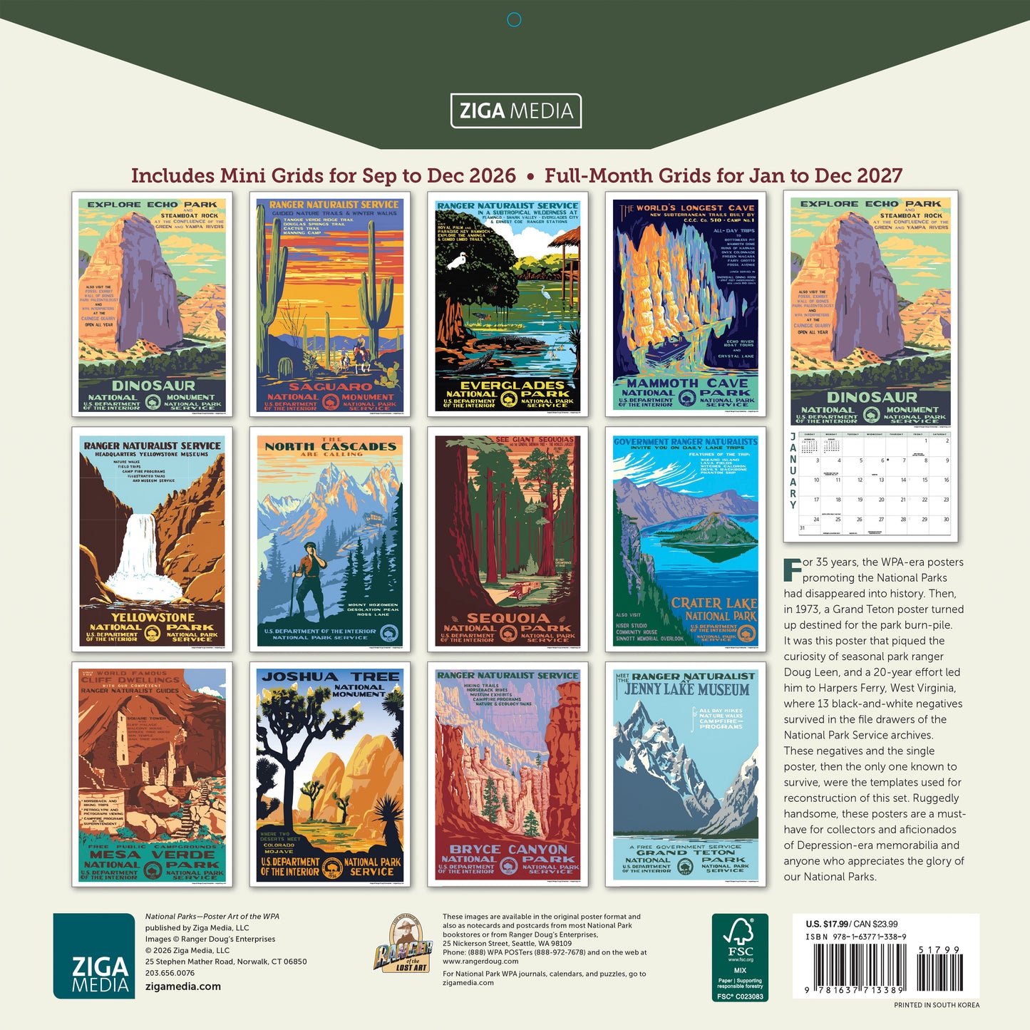 2027 National Parks WPA 12SQ Wall Calendar, 12" x 12"