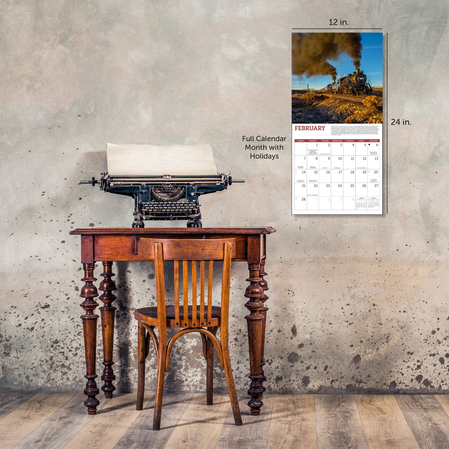 2027 Steam Trains Wall Calendar, 12" x 12"