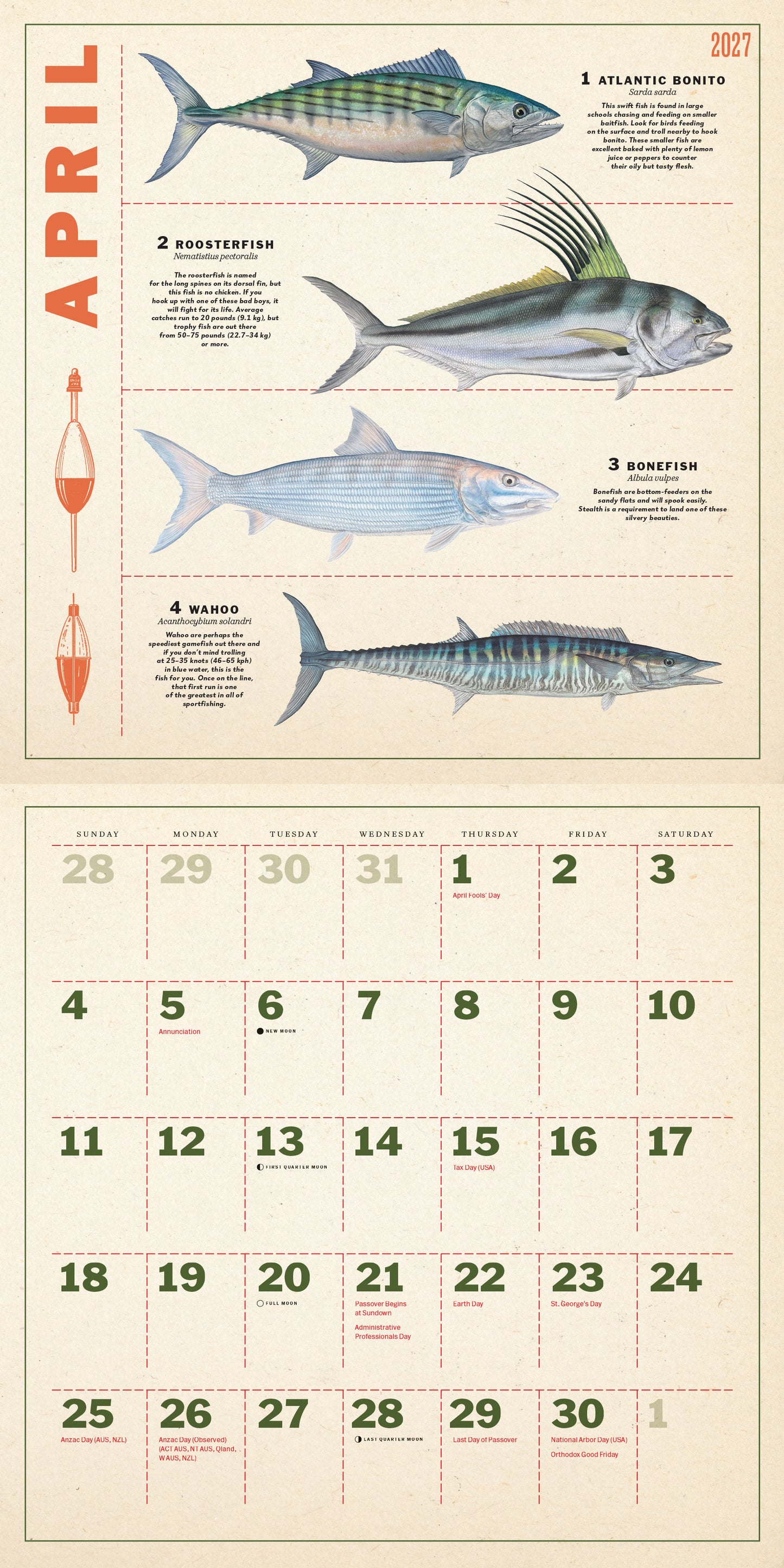 2027 Twelve Months of Fishing Wall Calendar, 12" x 12"