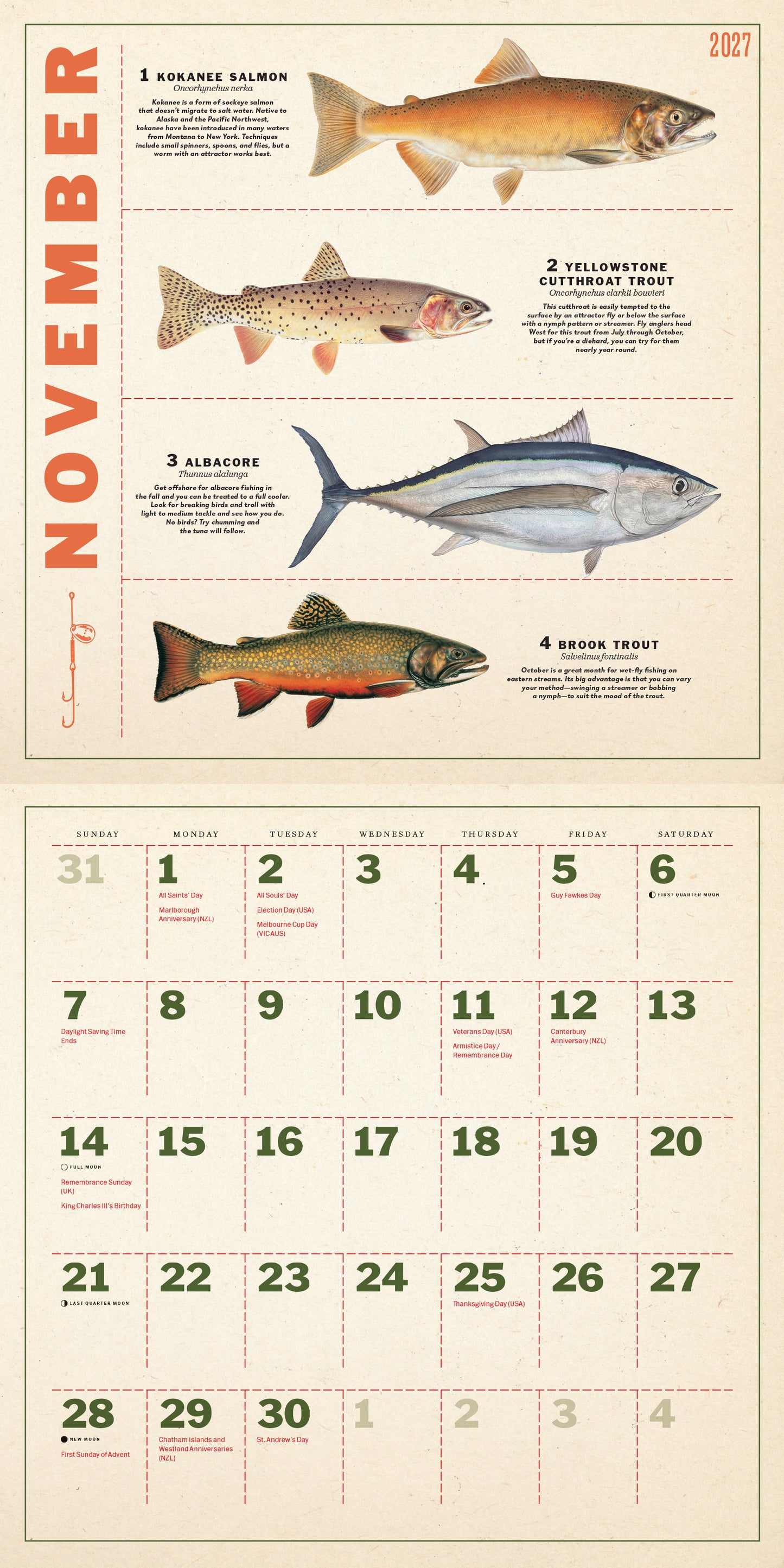 2027 Twelve Months of Fishing Wall Calendar, 12" x 12"