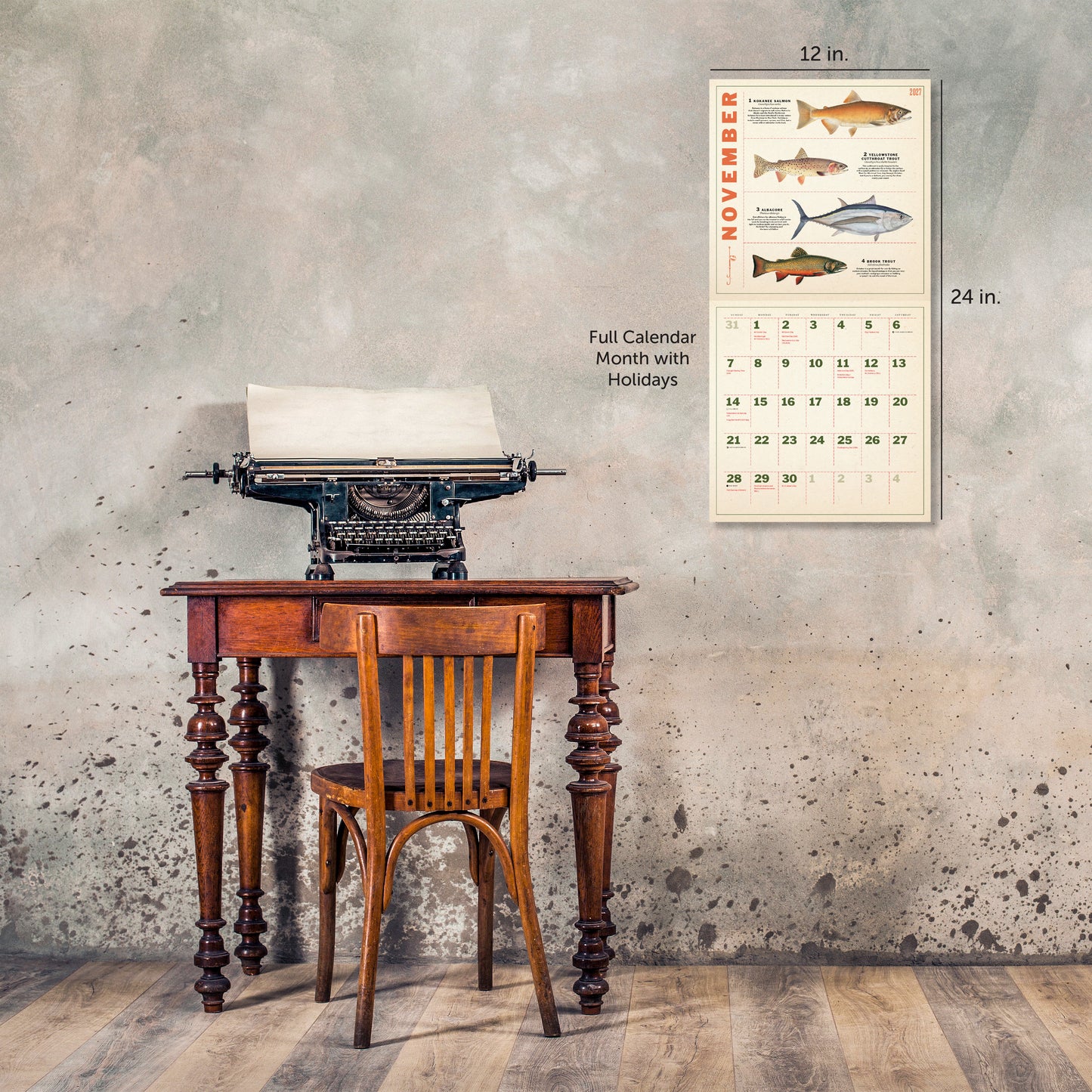 2027 Twelve Months of Fishing Wall Calendar, 12" x 12"