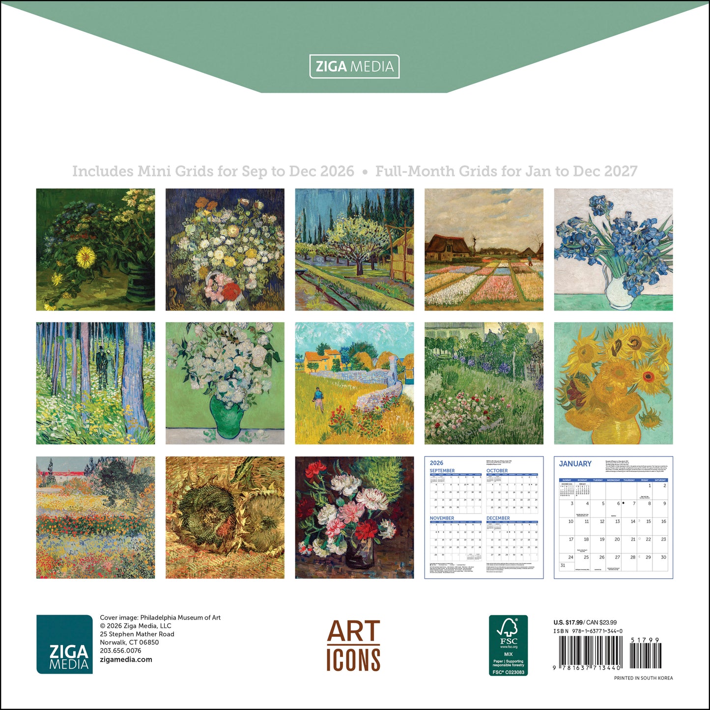2027 Van Gogh Flowers Wall Calendar, 12" x 12"
