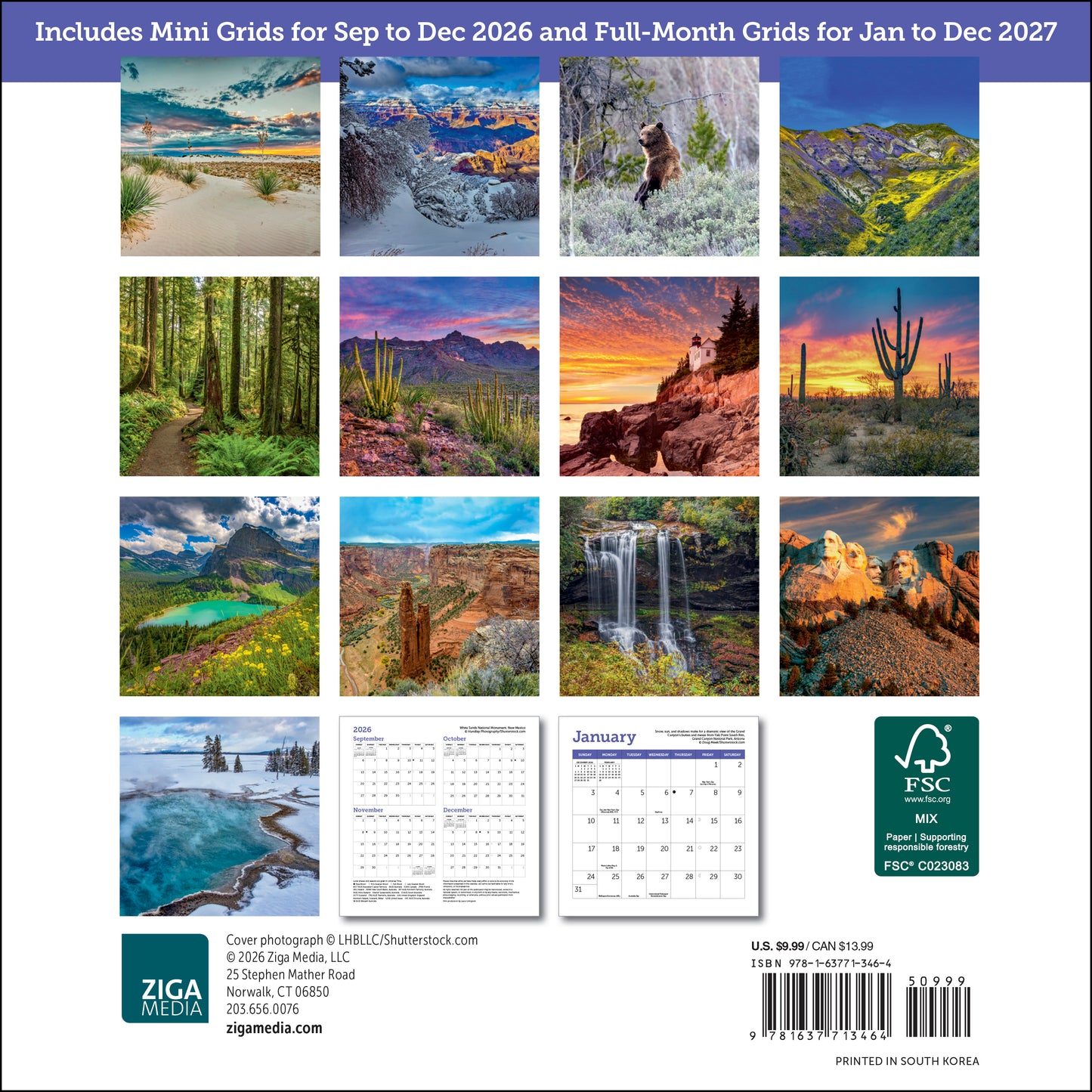2027 America's National Parks Mini Wall, 7" x 7"
