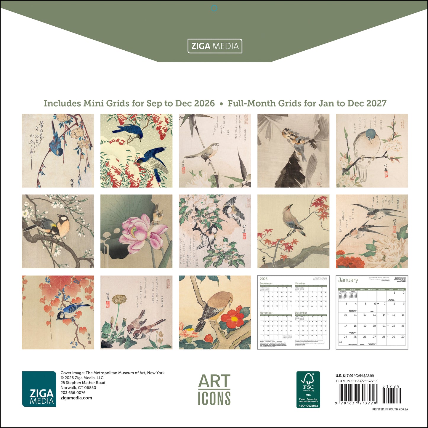 2027 Japanese Birdsong Wall Calendar, 12" x 12"