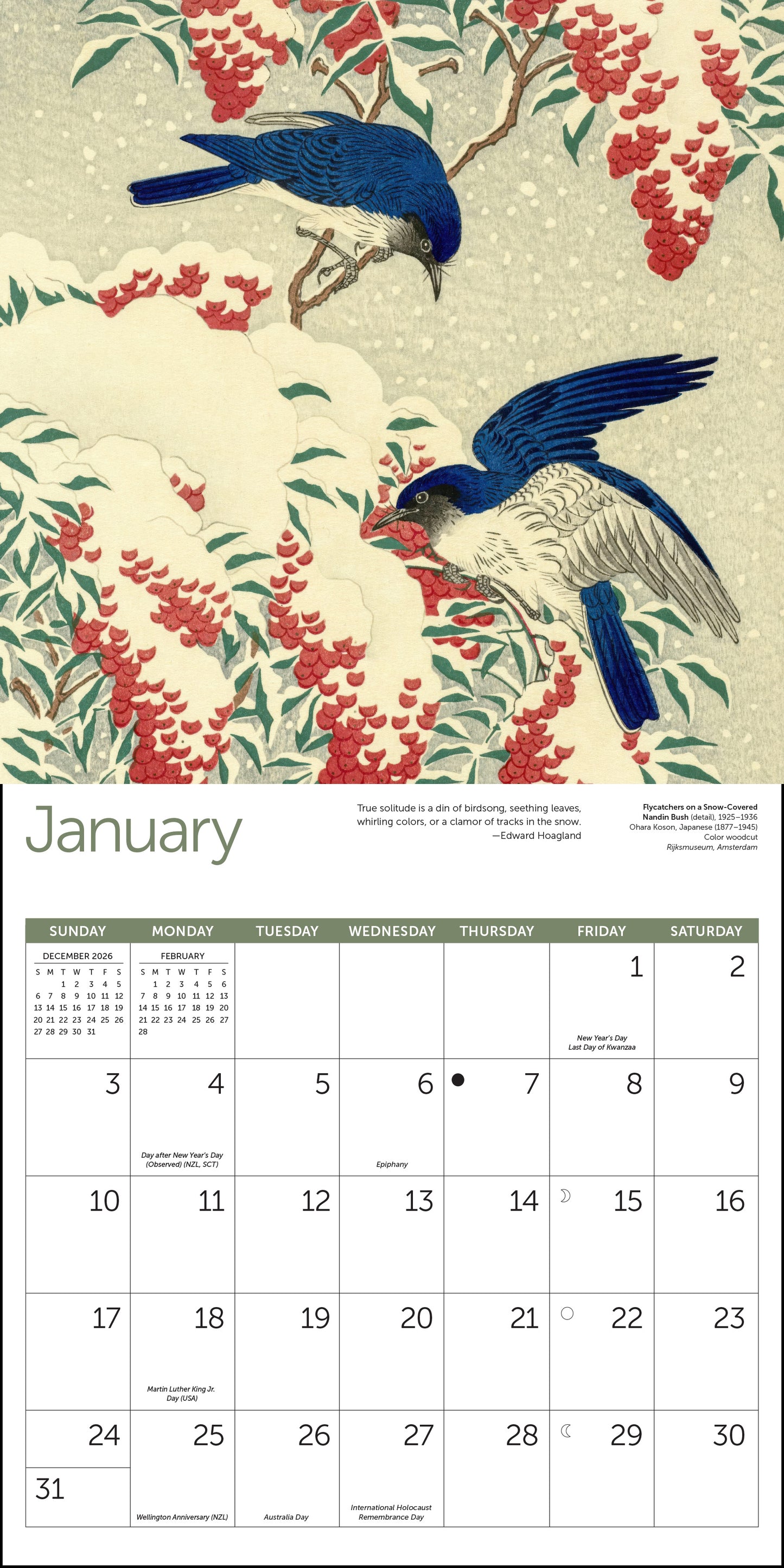 2027 Japanese Birdsong Wall Calendar, 12" x 12"
