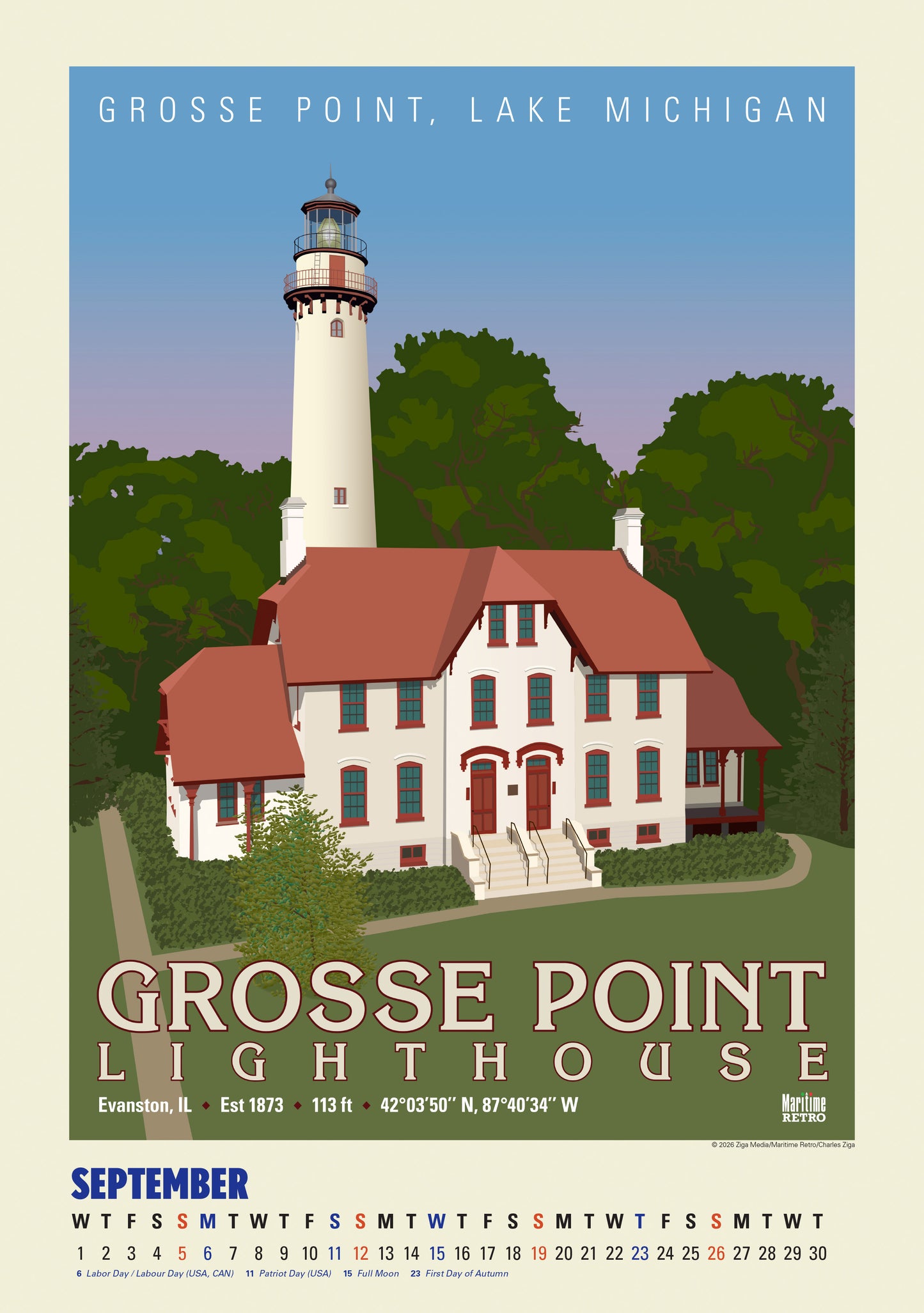 2027 Great Lakes Lighthouse Posters Large Wall Calendar 13.4" x 19" Spiral Bound with Hanger