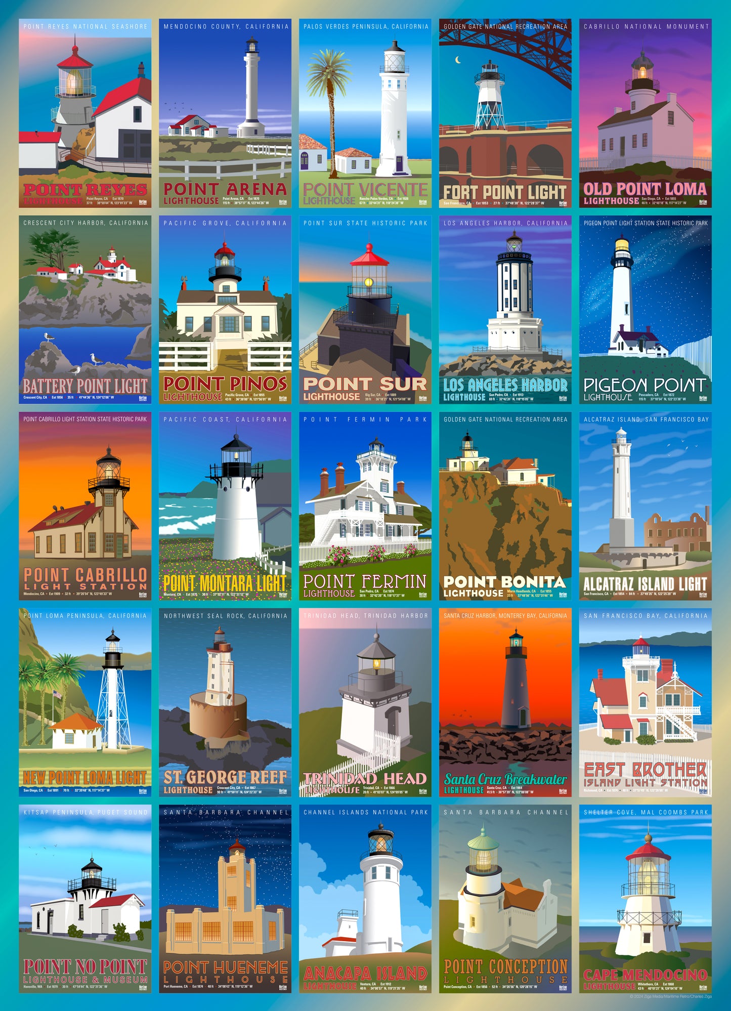 California Lighthouses 1000 or 500 Piece Puzzle
