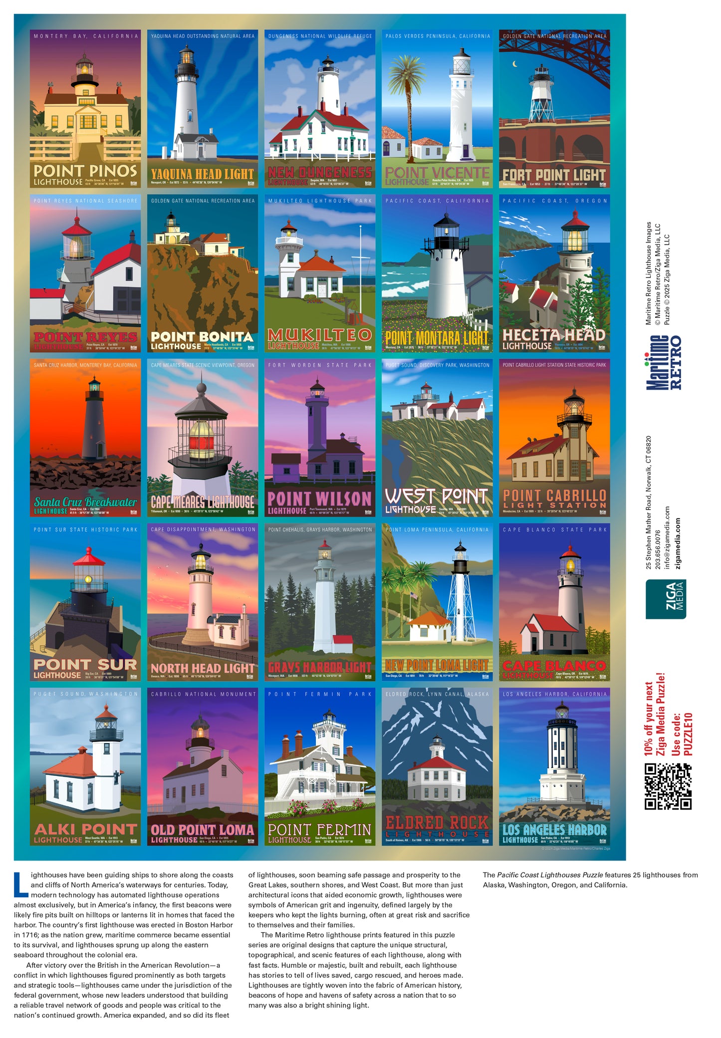 Pacific Coast Lighthouses 1000 or 500 Piece Puzzle