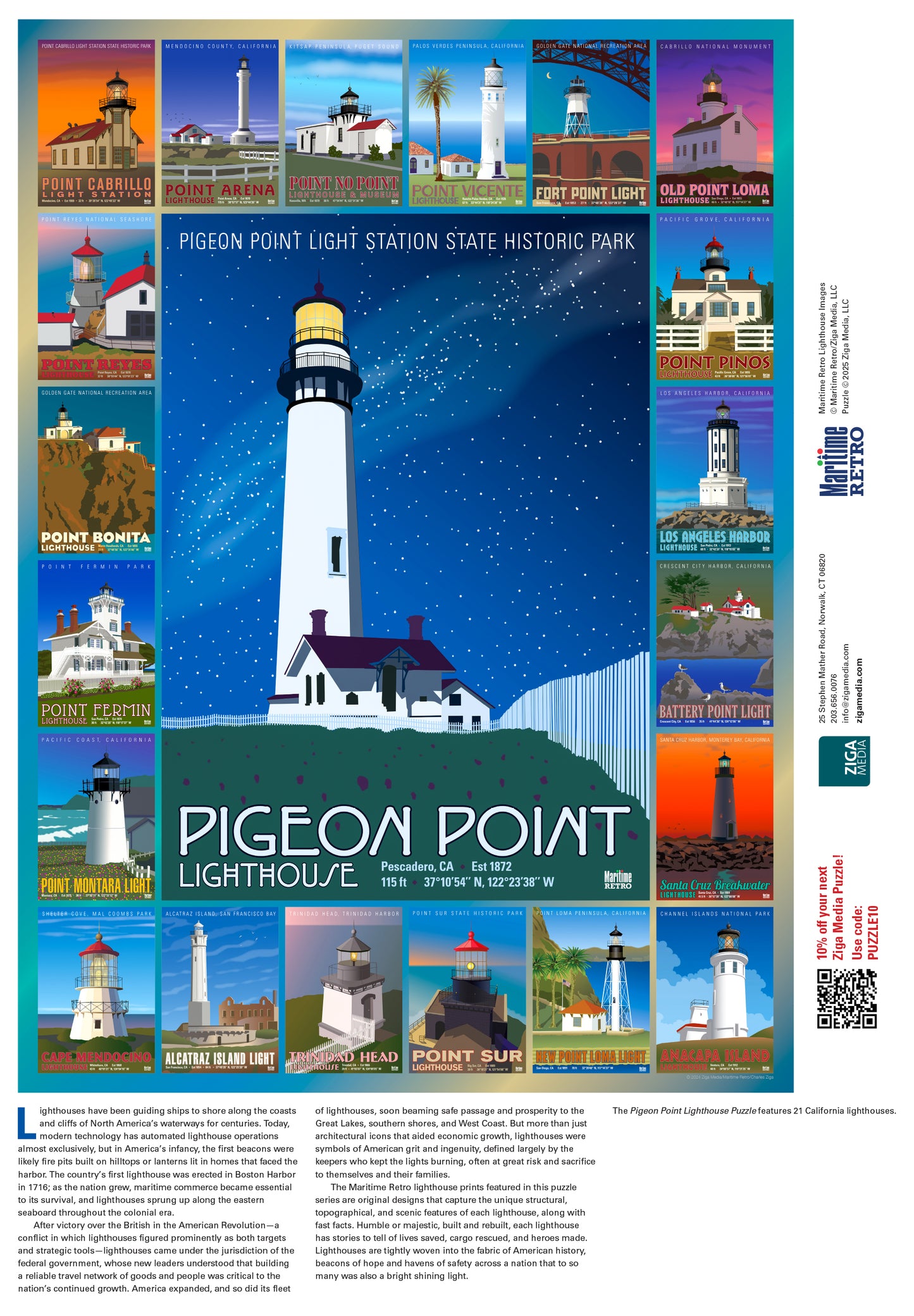 Pigeon Point Lighthouse 1000 or 500 Piece Puzzle