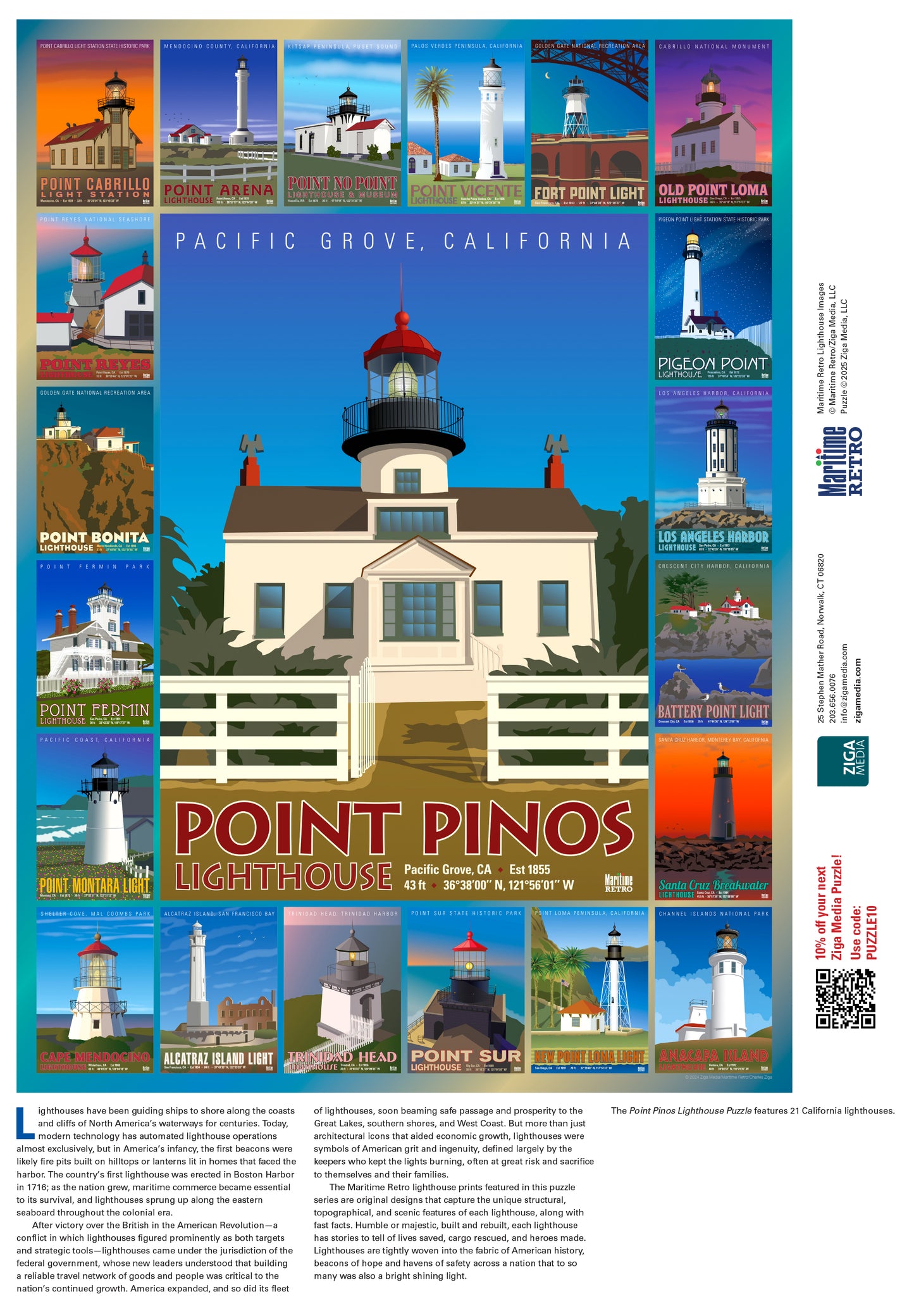 Point Pinos Lighthouse 1000 or 500 Piece Puzzle
