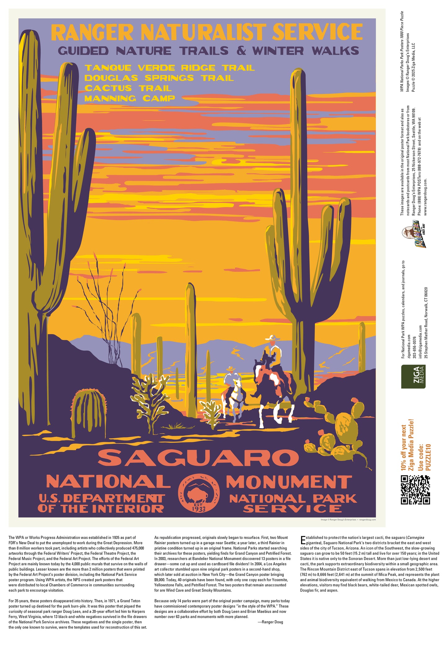 National Parks Saguaro WPA 1000 or 500 Piece Puzzle