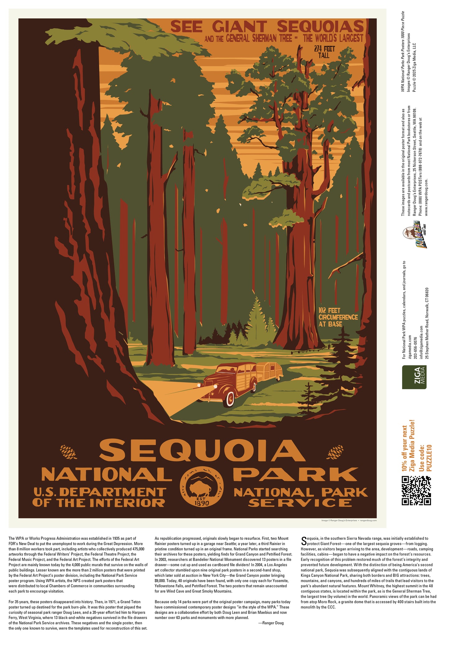 National Parks Sequoia WPA 1000 or 500 Piece Puzzle