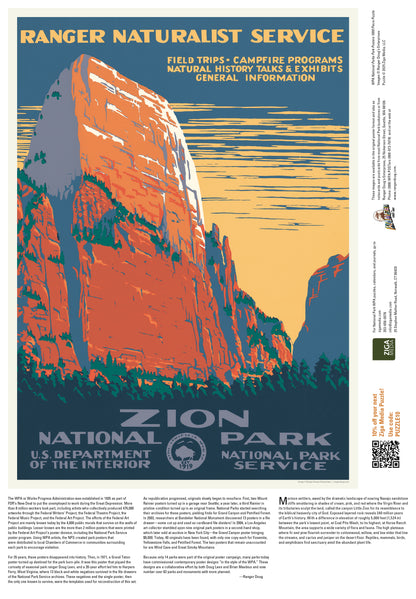 National Parks Zion WPA Park WPA 1000 or 500 Piece Puzzle