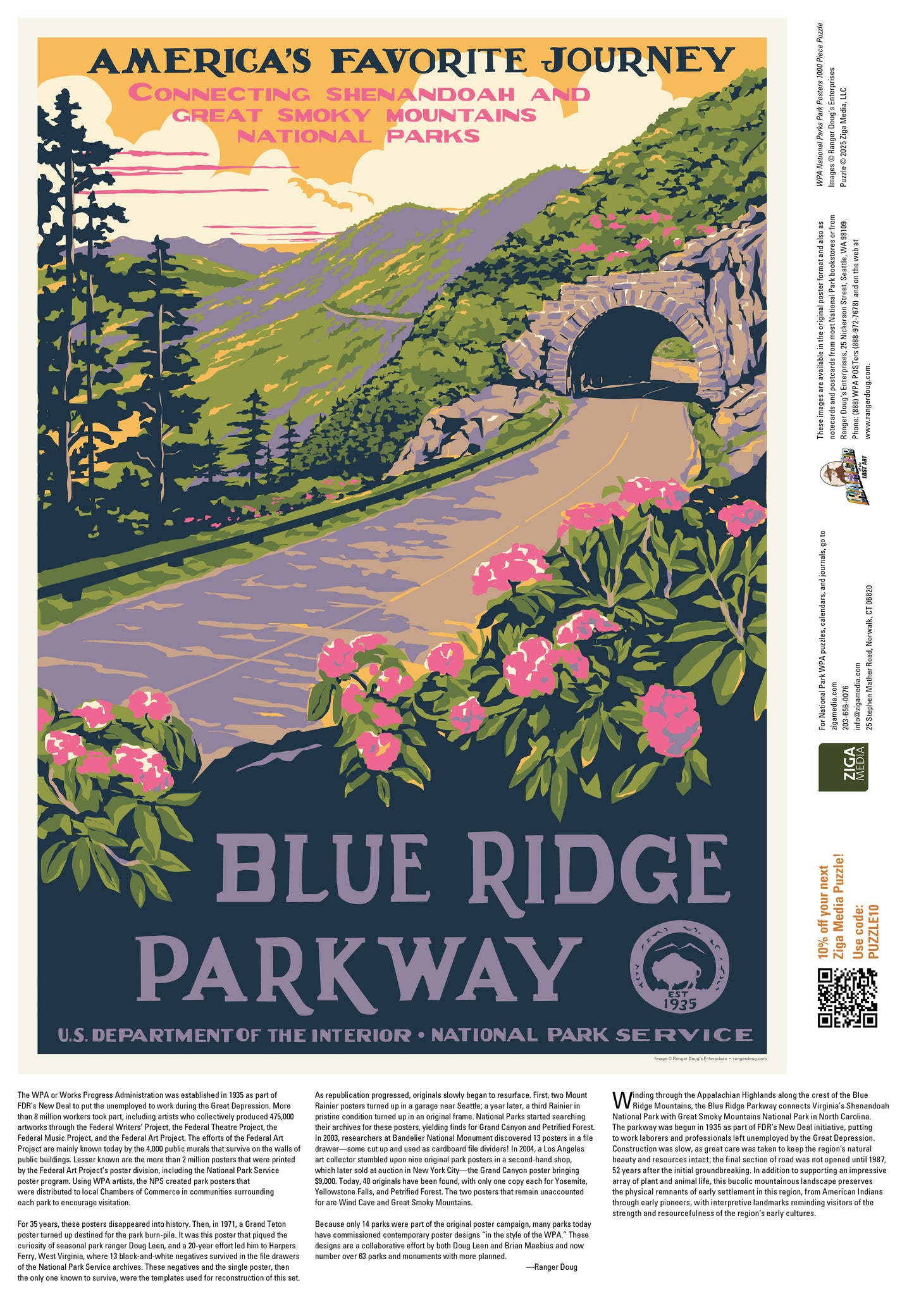 National Parks Blue Ridge Parkway WPA 1000 or 500 Piece Puzzle