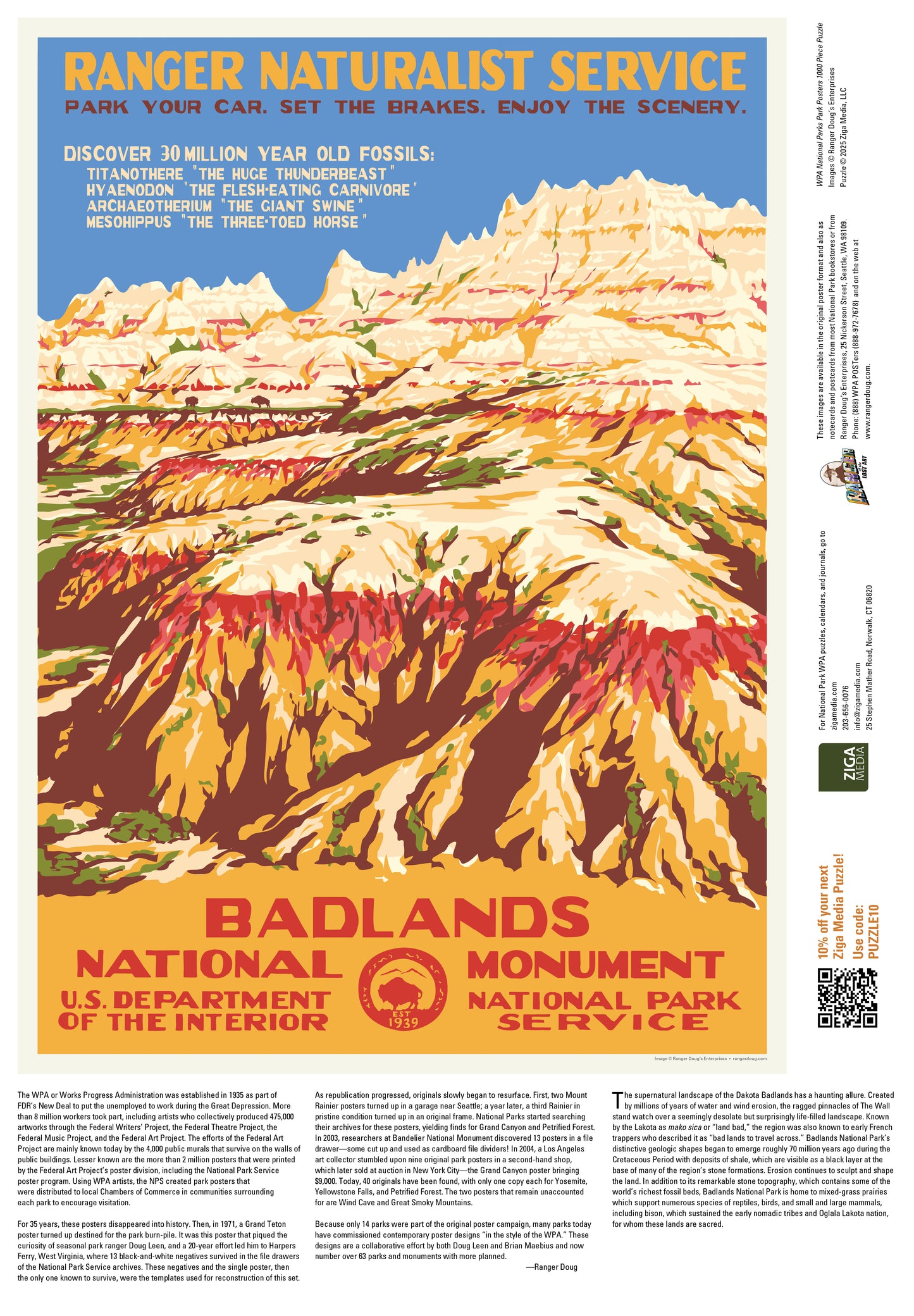 National Parks Badlands WPA 1000 or 500 Piece Puzzle