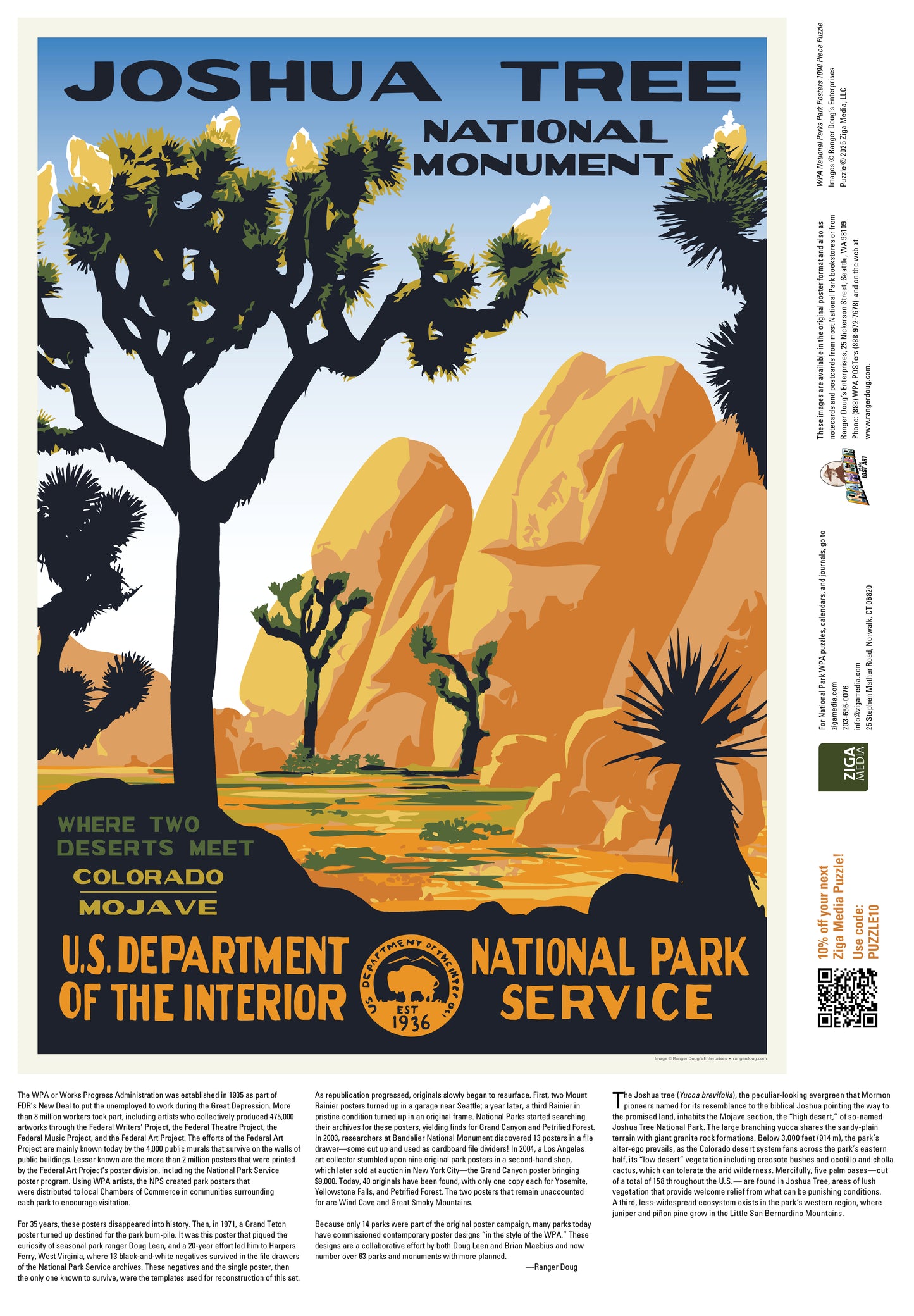 National Parks Joshua Tree WPA 1000 or 500 Piece Puzzle